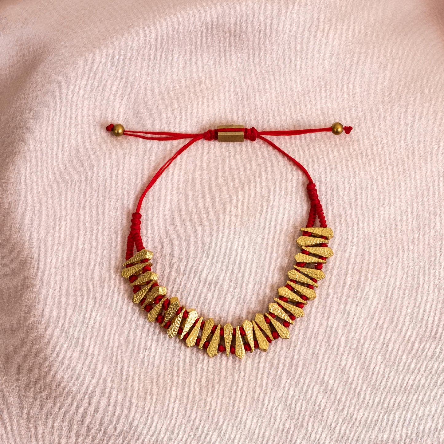 Men's Bronze Bracelet with Red Cord, Adjustable Fit, Bold Hammered Design by Ancient Mythology Inspired Patterns, Perfect Gift for Him