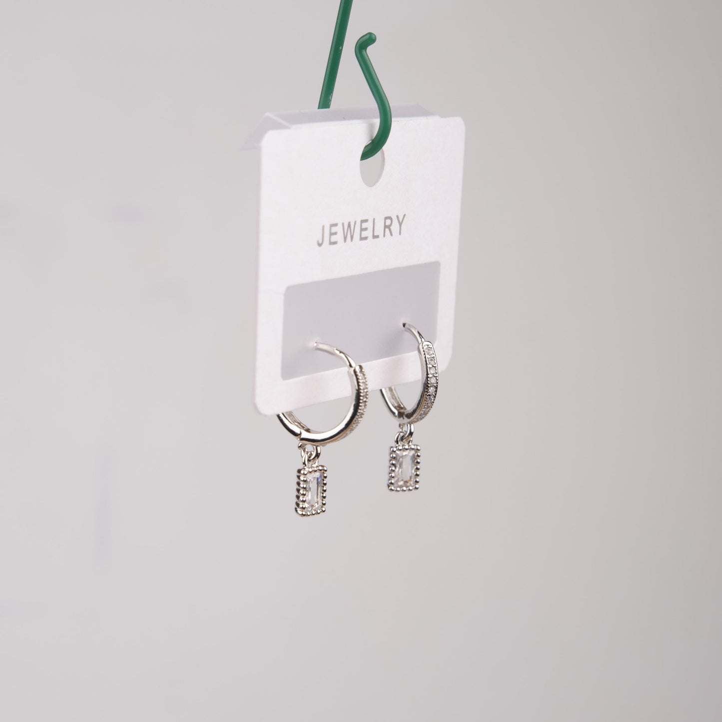 Silver Minimal Emerald Hoop Earrings For Women, Elegant Timeless Style, Hypoallergenic Jewelry In Brass