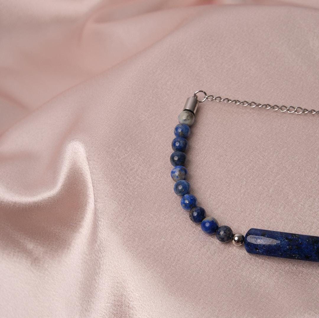 Lapis Gemstone Classic Bracelet for Men in Adjustable Silver Cord, Classy Jewelery, Gifts for Dad or Boyfriend, Lapis Bracelet for Men