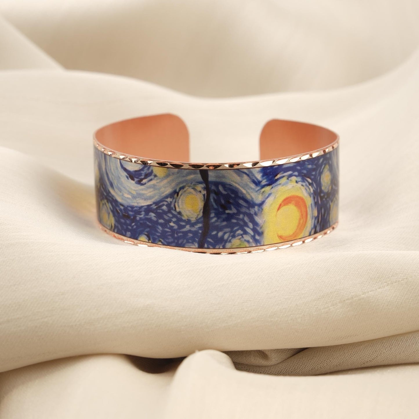 Vincent Van Gogh "The Starry Night" Bracelet in Pure Copper, Handmade & Artistic Adjustable Cuff | Antique Looking, Vintage Style Gift