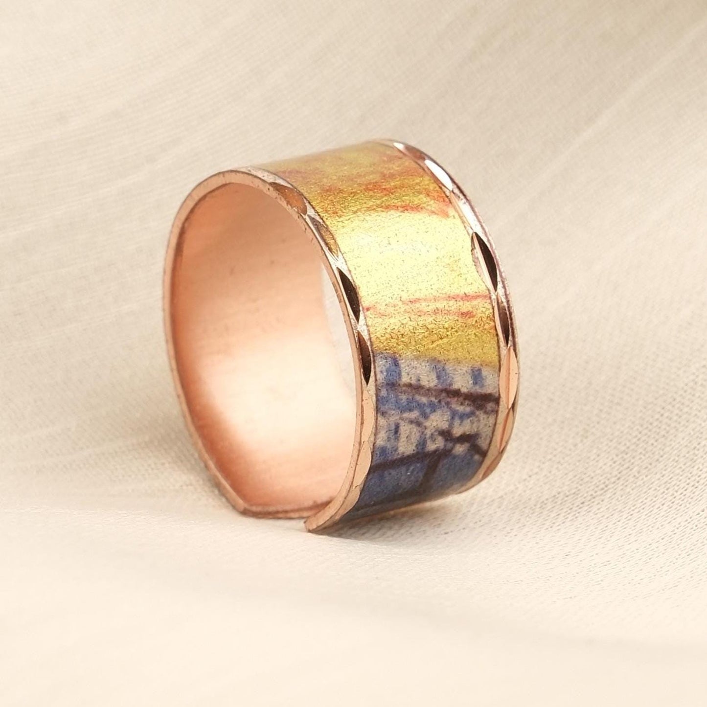 Vincent van Gogh “Café Terrace at Night” Ring in Pure Copper, Adjustable Artistic Design | Handmade Antique Looking Vintage Style Hers Gift