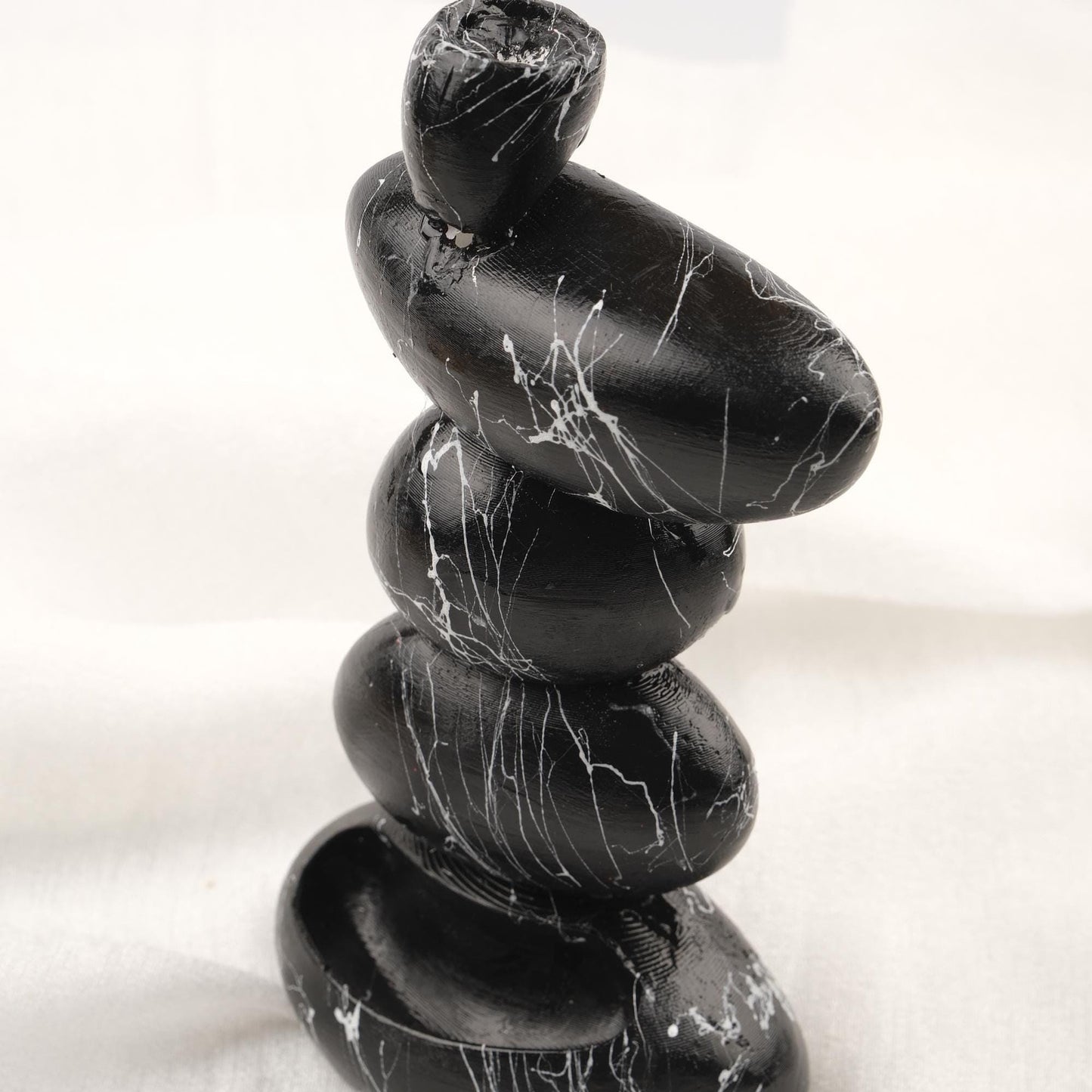 Black And White Marble Backflow Incense Burner With Stones | Aromatherapy Smoke Fountain & Holder | 15x8x2cm
