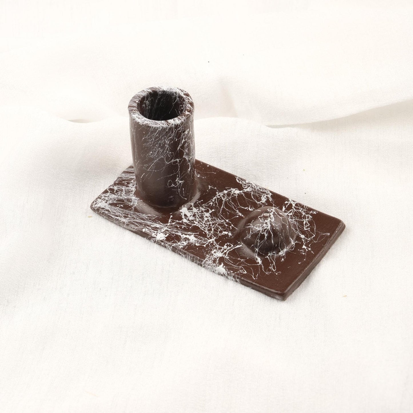 Brown And White Epoxy Marble Design Palo Santo Holder | Spiritual Tray For Energy Or Aromatherapy | 13x7x8cm Meditation Ash Catcher Gift