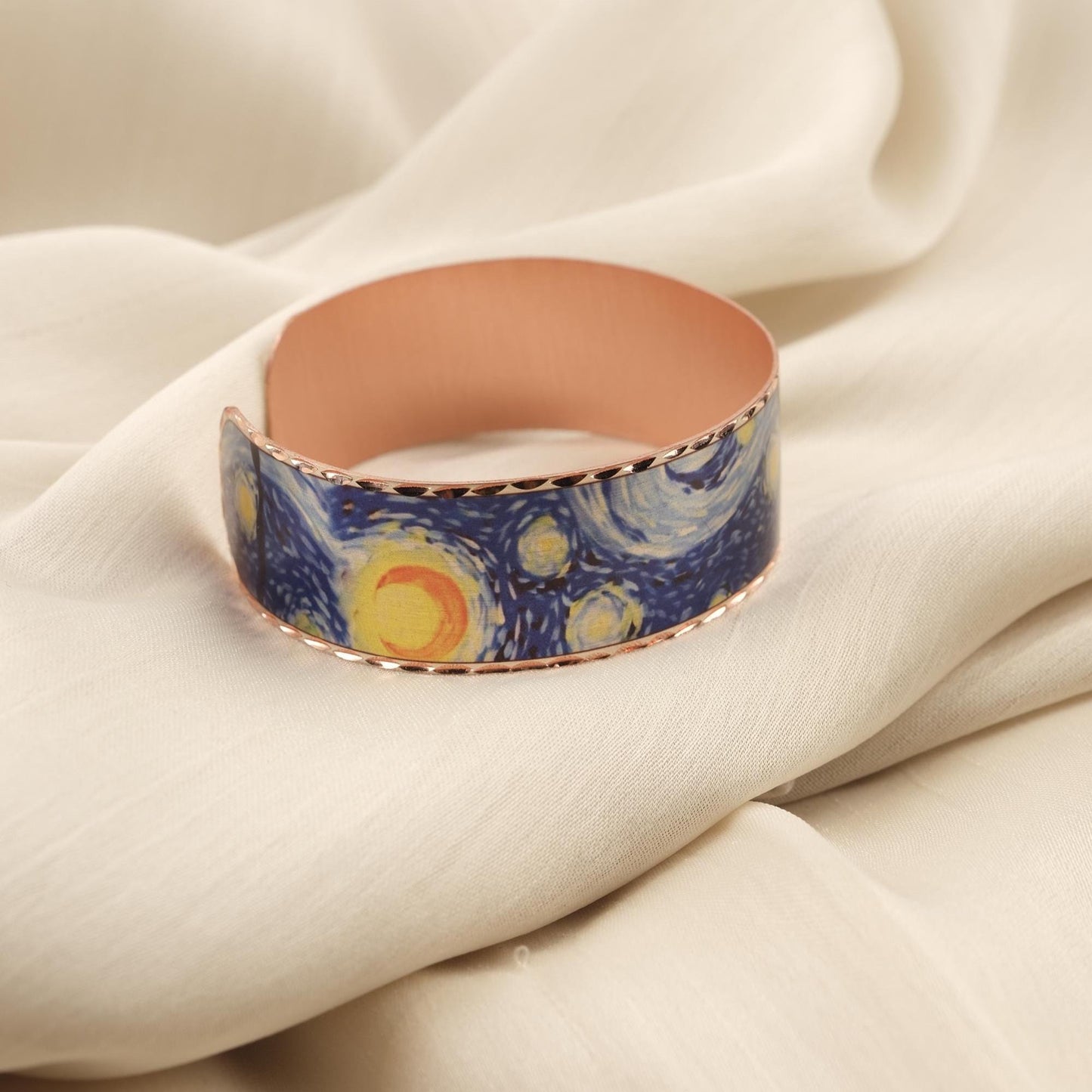 Vincent Van Gogh "The Starry Night" Bracelet in Pure Copper, Handmade & Artistic Adjustable Cuff | Antique Looking, Vintage Style Gift