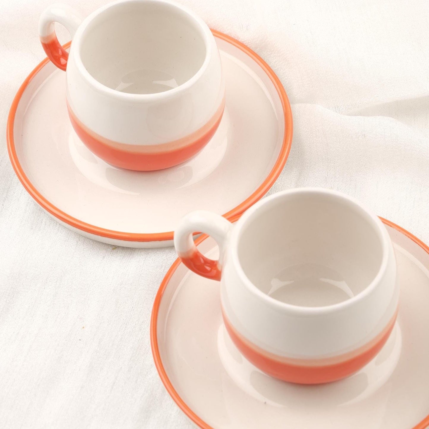 Buy1 Get1 Espresso Cup With Plate Set | 4 Pcs Orange & Unique Ceramic Espresso Coffee Gift Set | 6x6x5cm , Authentic Gift for Coffee Lovers
