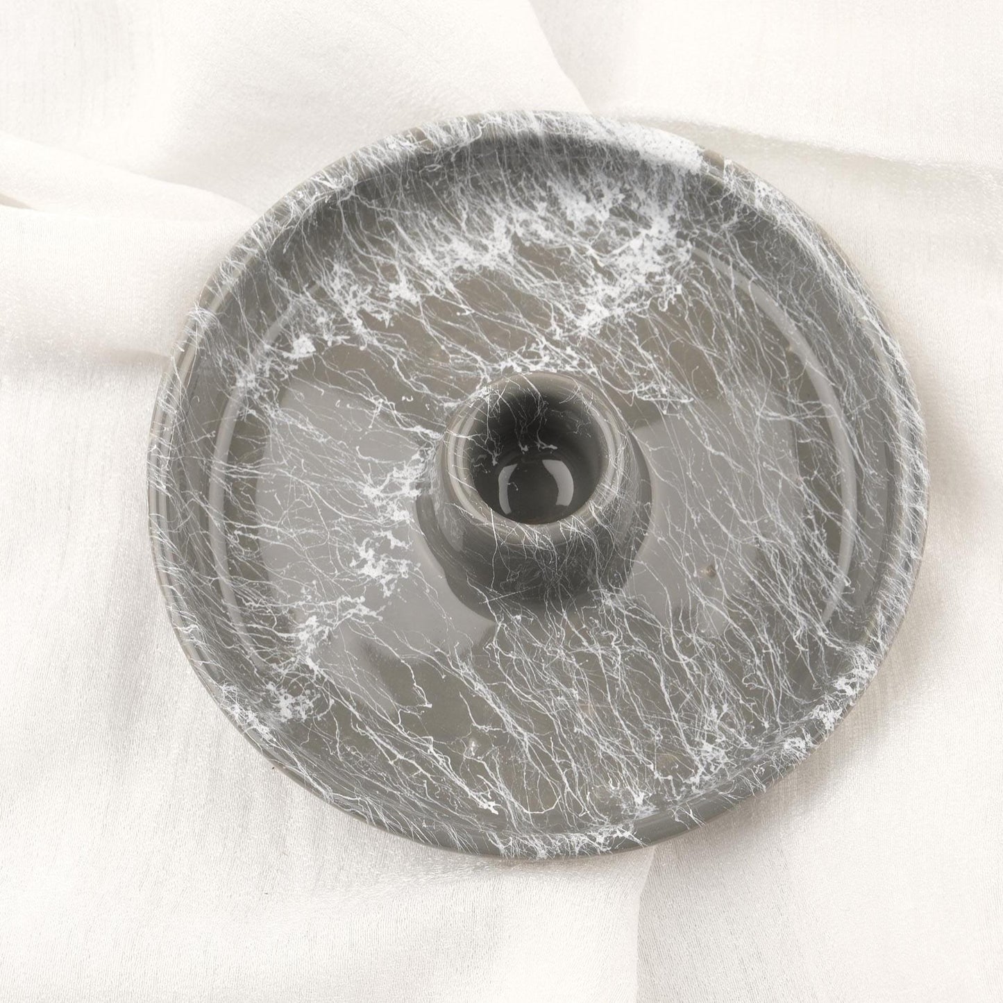 Sky Gray And White Oval Palo Santo And Smudge Holder | Handmade Ceramic Energy Cleansing Dish | 13x13x9cm Sandal Stick Holder Authentic Gift