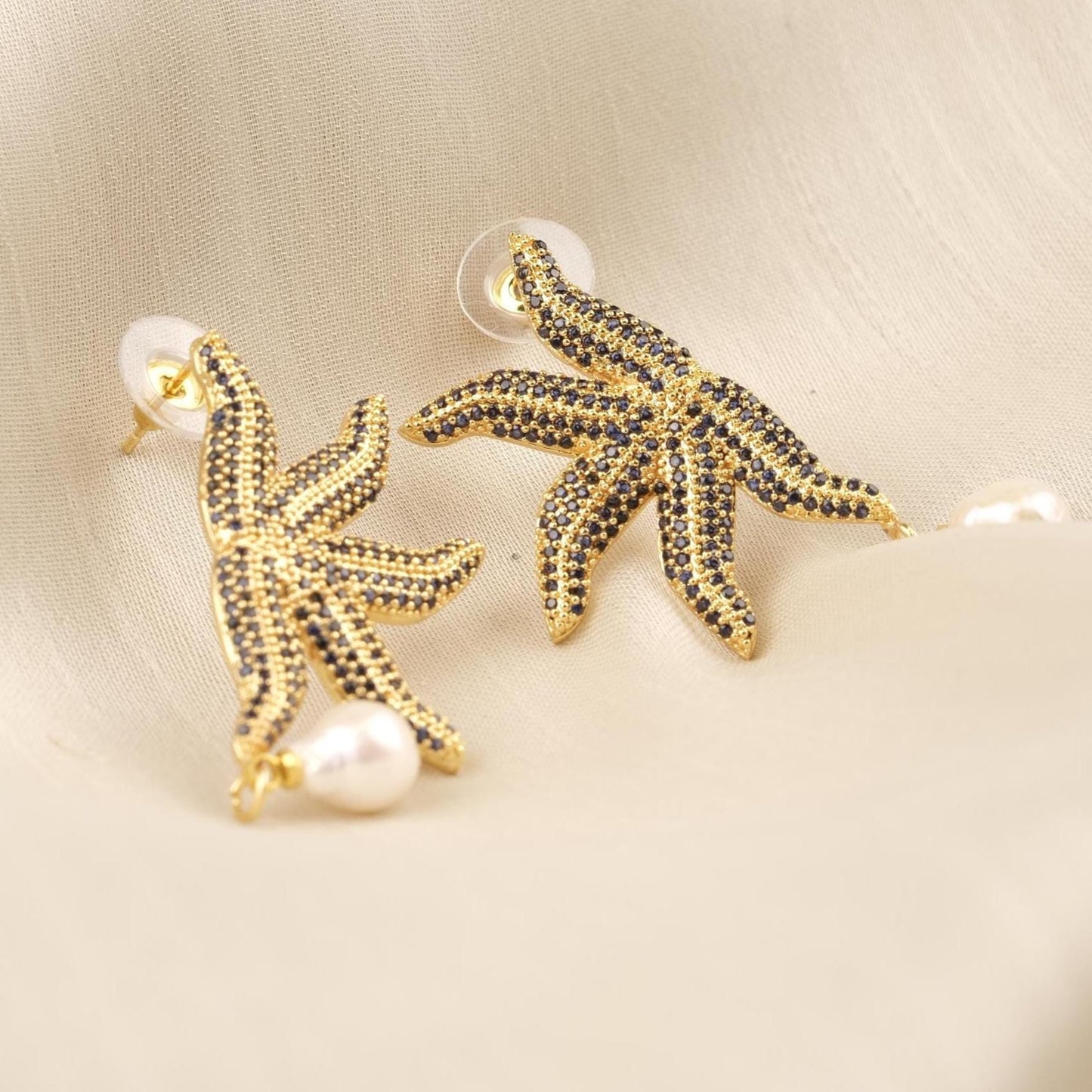 Handmade Real Pearl & Starfish Stud Earrings with Genuine Freshwater Pearl, Light Artistic Ocean-Inspired Design, Elegant Marine Style Gift
