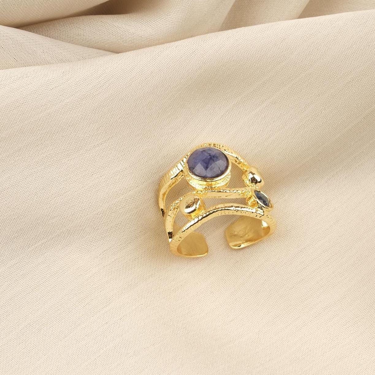 Stone of Calm & Clarity | Handmade Aquamarine Ring, Antique Looking And Vintage Style Adjustable Ring, Gemstone Artistic Statement Ring Gift
