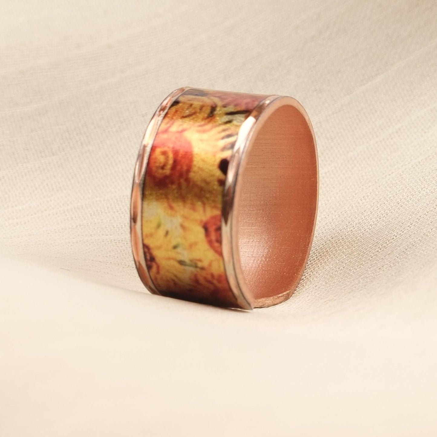 Vincent van Gogh “Vase with Fifteen Sunflowers” Ring in Pure Copper, Adjustable Artistic Design, Handmade Antique Looking Vintage Style Gift