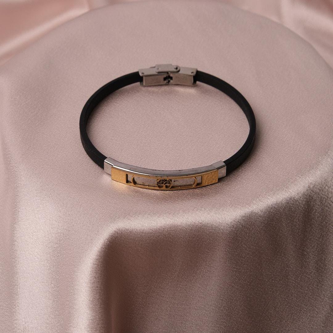 Gold Finish Tree Design Bracelet for Men, Stainless Steel | Strong Wristwear | Masculine and Sleek Jewelry Gift for Everyday or Formal Looks