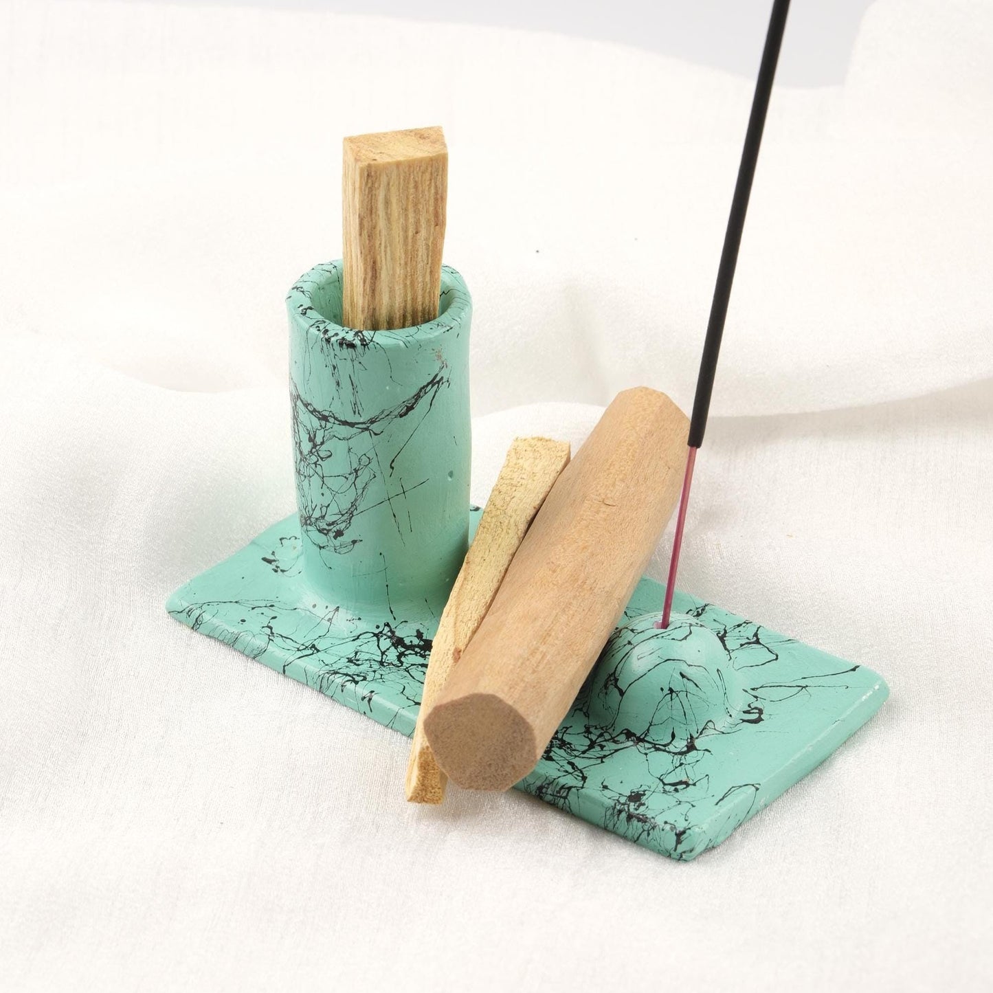 Gray And Black Epoxy Marble Design Palo Santo Holder | Ash Catcher Plate For Cleansing Or Smudge | 13x7x8cm