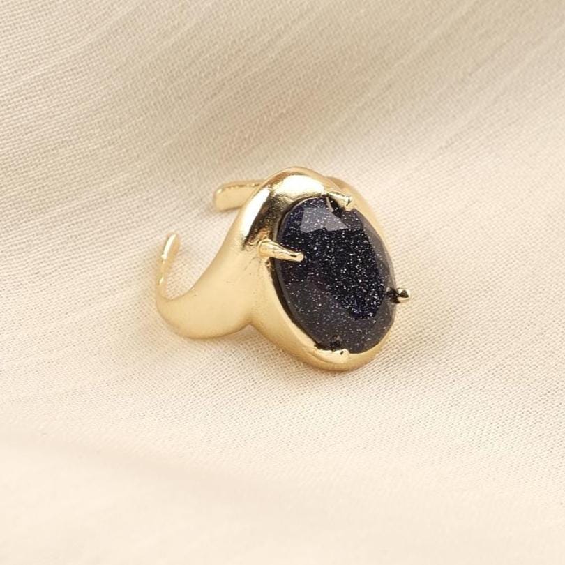 Handmade Shiny Ring , Gemstone Antique Looking And Vintage Style Gold Plated Adjustable , Elegant Oval Cut Statement Design Gift for Her