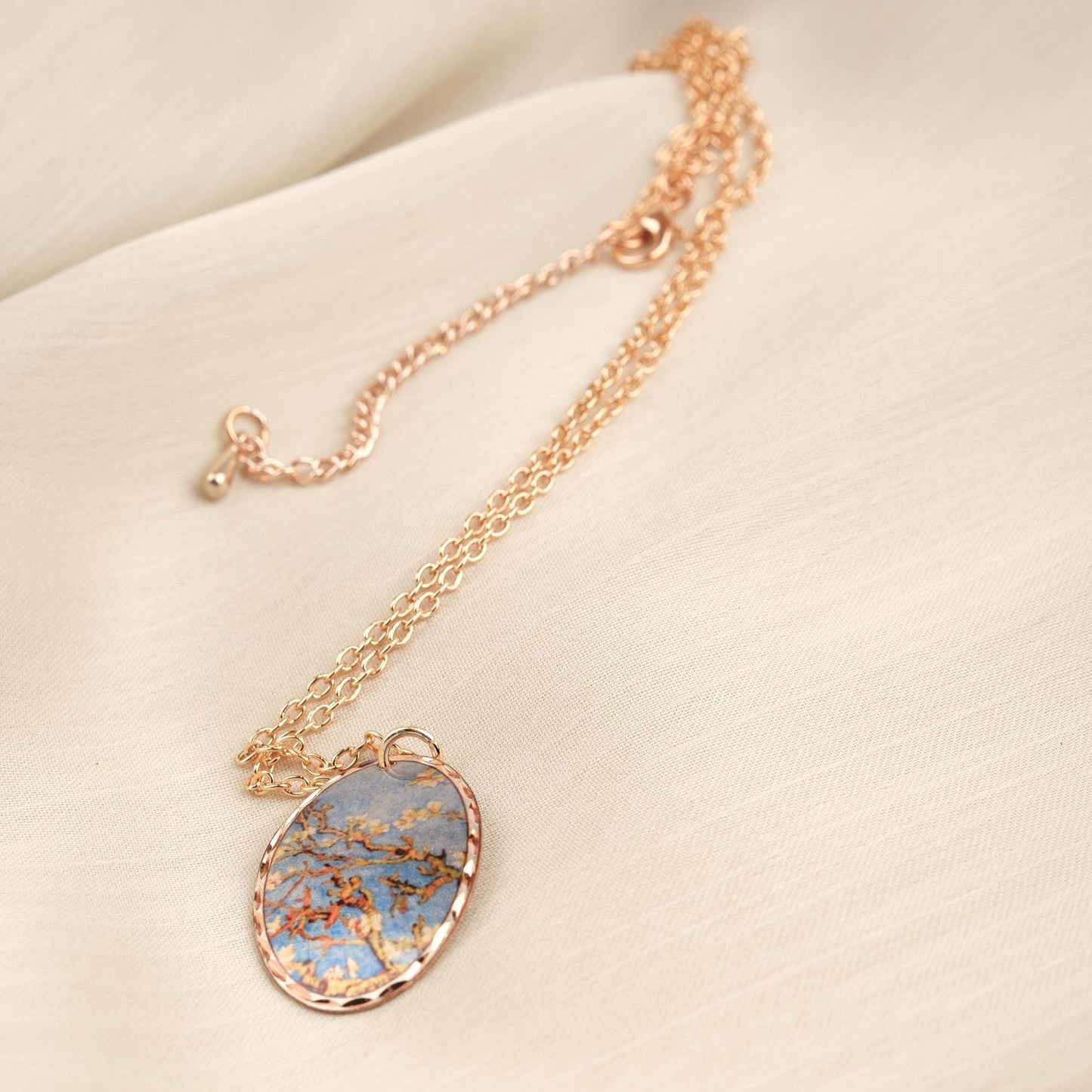 Vincent van Gogh "Almond Blossoms" Necklace in Pure Copper, Artistic Pendant & Adjustable Chain, Handmade Antique Looking Vintage Style Gift