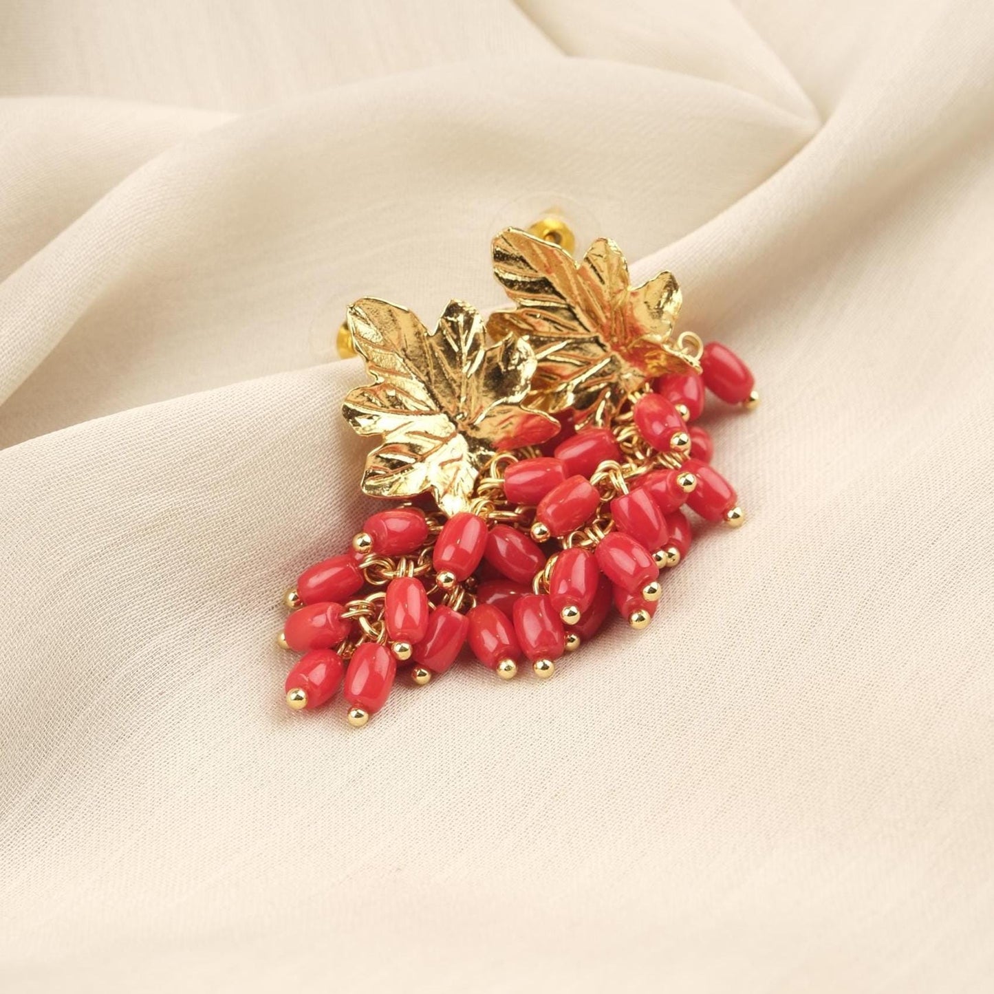 Handmade Genuine Coral Grape Earrings , October Birthstone, Exotic Nature Inspired Studs, Elegant And Artistic Statement Jewelry Design Gift