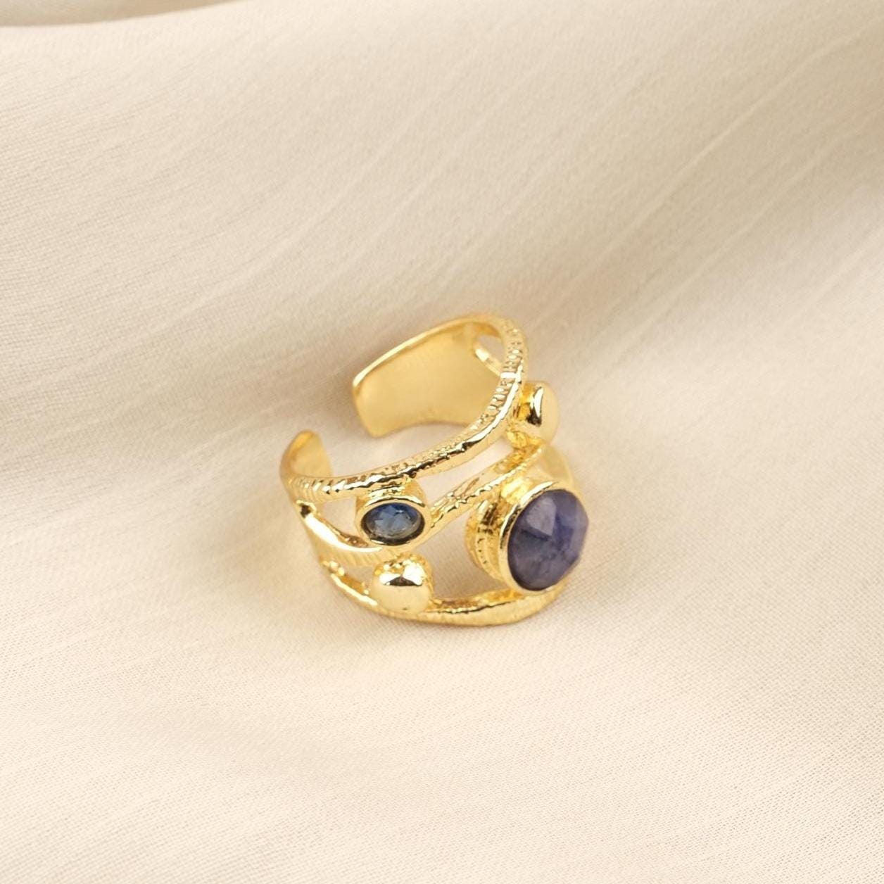 Stone of Calm & Clarity | Handmade Aquamarine Ring, Antique Looking And Vintage Style Adjustable Ring, Gemstone Artistic Statement Ring Gift