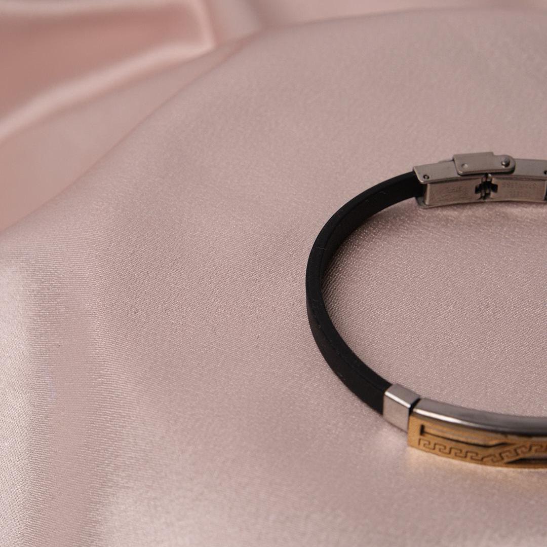 Gold Detailed Geometric Silver Bracelet – 22 cm – Modern Men Jewerly Design, Masculine | Perfect Accessory Gift for Everyday Wear