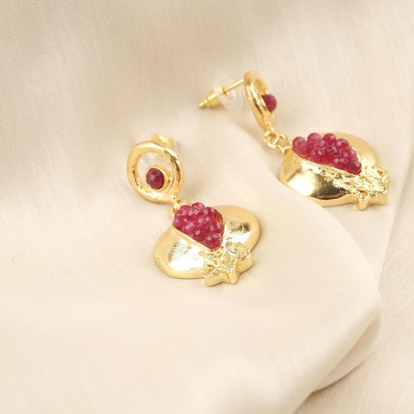 Handmade Genuine Jade Pomegranate Earrings , March Birthstone, Exotic Studs, Elegant And Artistic Statement Jewelry Design Gift