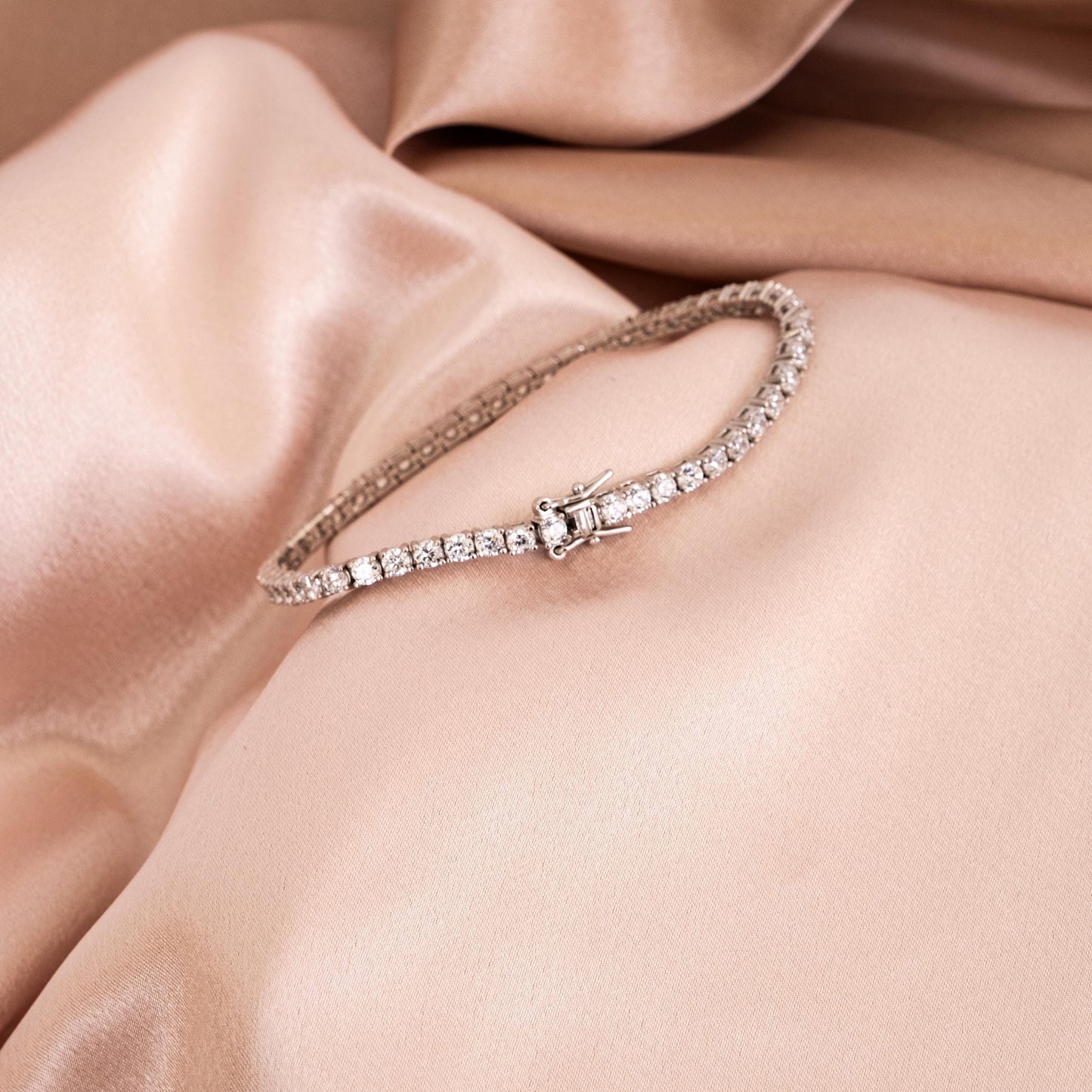 Women’s Silver Tennis Bracelet, Unique 925 Sterling Silver with 3mm Zircon Gem Stones and Italian Lock, Stylish and Timeless Wedding Gift