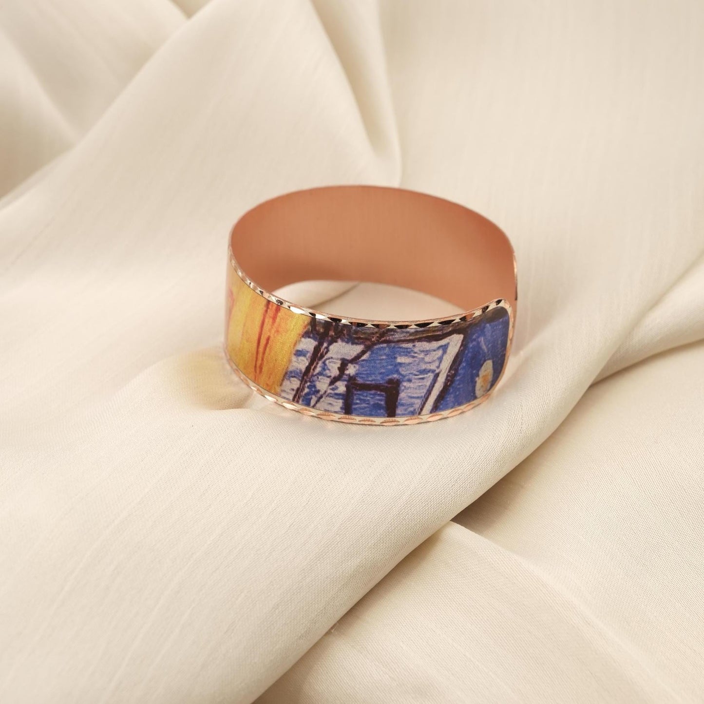 Vincent Van Gogh "Café Terrace at Night" Bracelet in Pure Copper, Handmade, Artistic Adjustable Cuff | Antique Looking Vintage Style Jewelry