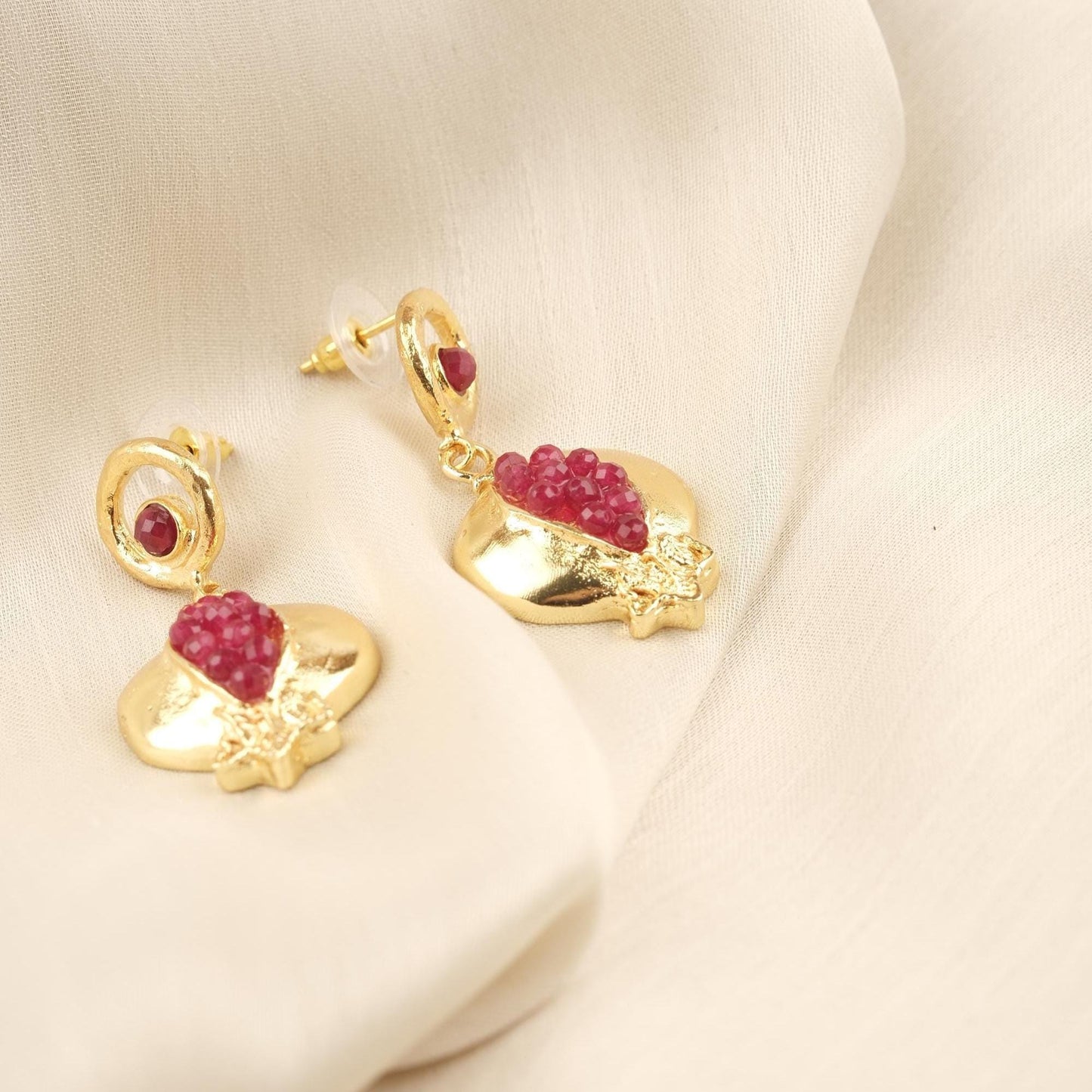 Handmade Genuine Jade Pomegranate Earrings , March Birthstone, Exotic Studs, Elegant And Artistic Statement Jewelry Design Gift