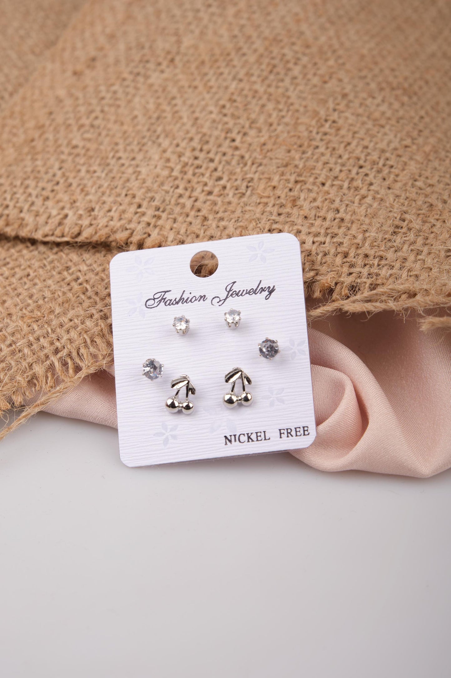 Minimal Cherry And Diamond Earrings For Women, Modern And Playful Hypoallergenic Hoops, Made In Brass For Everyday Charm