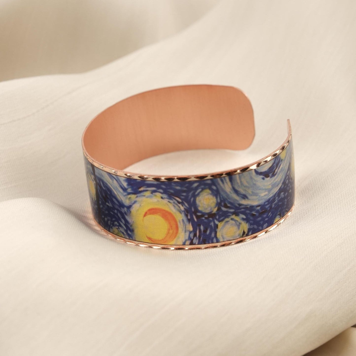 Vincent Van Gogh "The Starry Night" Bracelet in Pure Copper, Handmade & Artistic Adjustable Cuff | Antique Looking, Vintage Style Gift