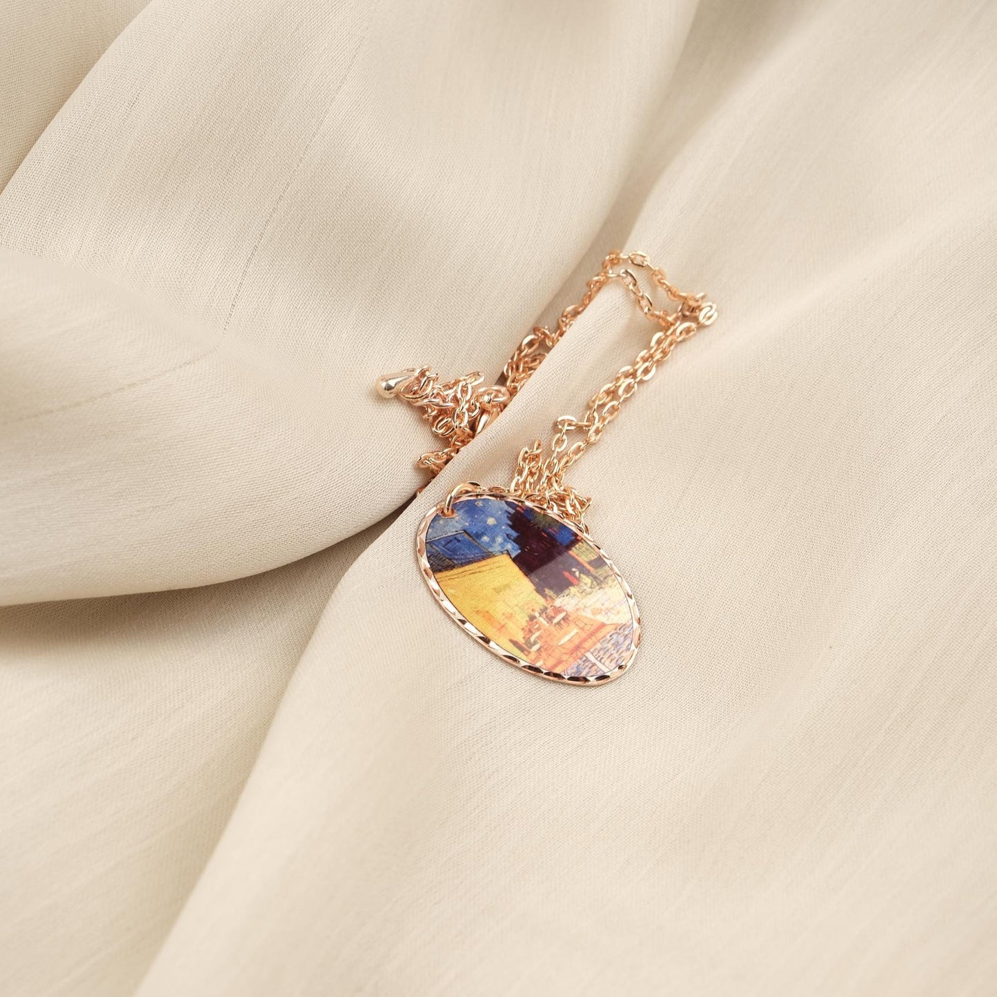 Vincent van Gogh "Café Terrace at Night" Necklace in Pure Copper, Artistic Pendant, Handmade Antique Looking Vintage Style Gift, Artistic