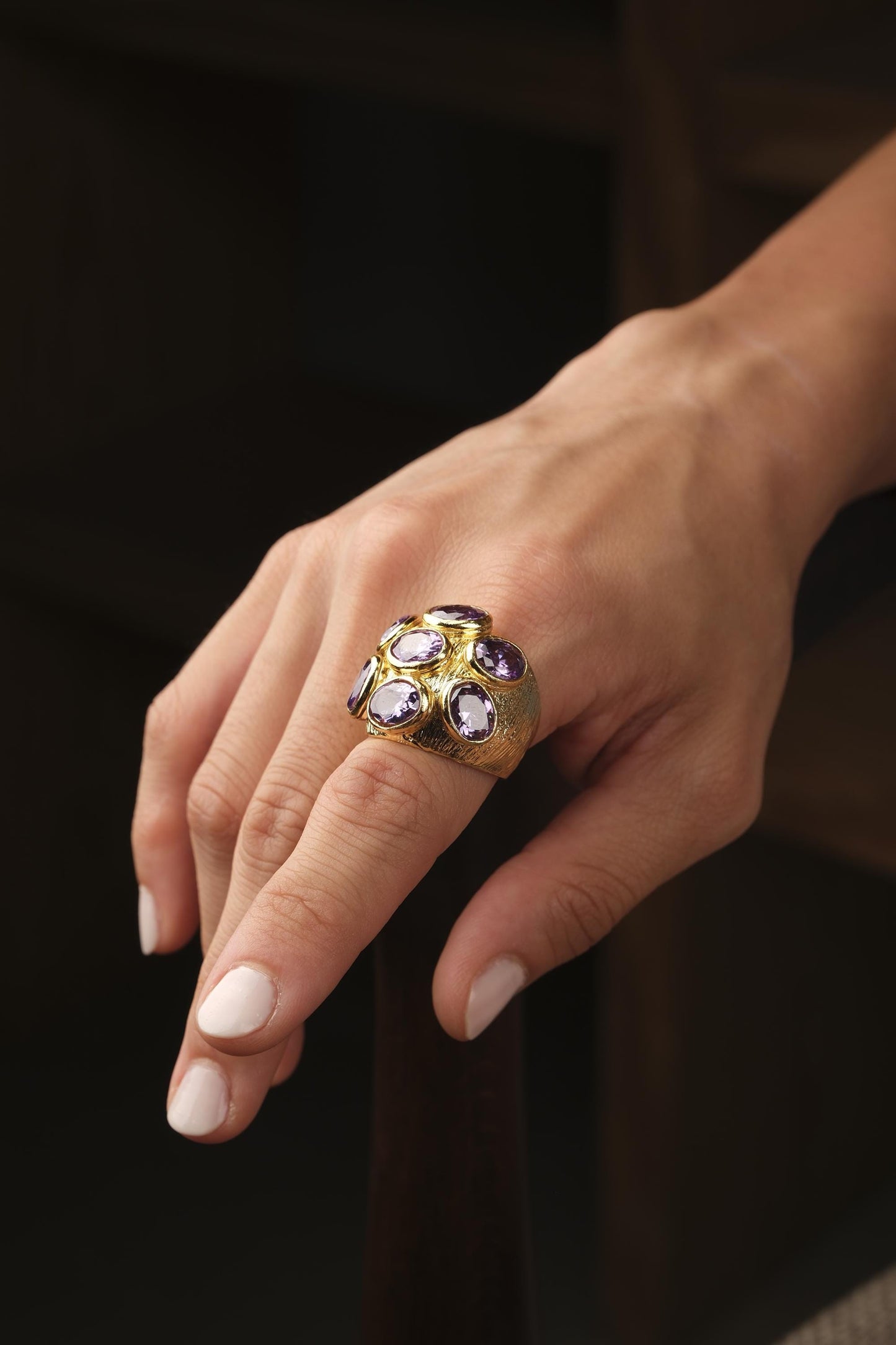 Handmade Ottoman Style Ring With Green Gemstone Cluster, Antique Looking And Vintage Style Gold Plated Ring With Regal And Artistic Details