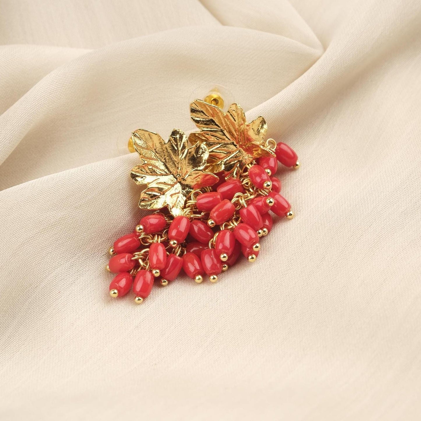 Handmade Genuine Coral Grape Earrings , October Birthstone, Exotic Nature Inspired Studs, Elegant And Artistic Statement Jewelry Design Gift