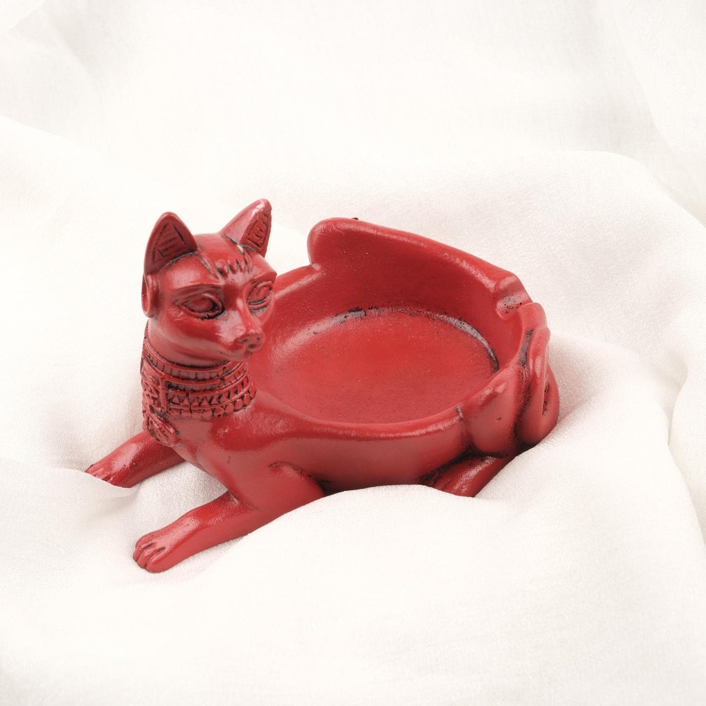 Red Sphinx Cat Ashtray, Ancient Egypt Vibes, Smoking Accessories Gift Cool Outdoor Portable Ashtray – 14x10cm Handmade HEAVY ITEM 1LBS