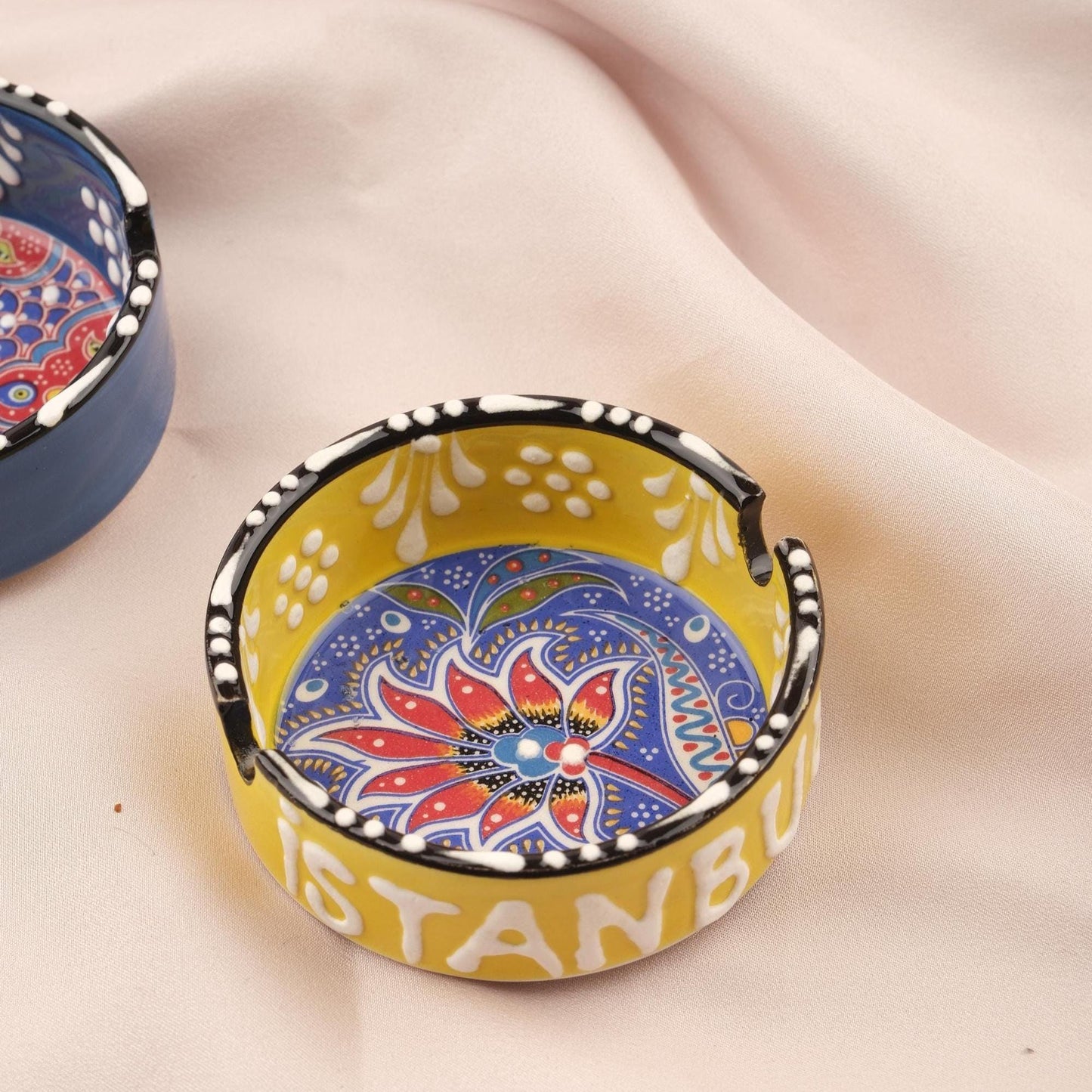 Buy1 Get1 | Handmade, Antique Looking Vintage Style Ashtray in Light Green & Blue with Istanbul Writing