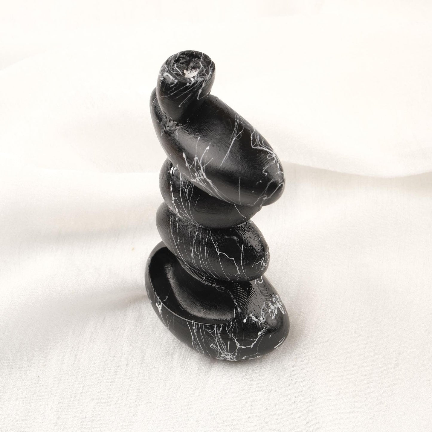 Black And White Marble Backflow Incense Burner With Stones | Aromatherapy Smoke Fountain & Holder | 15x8x2cm