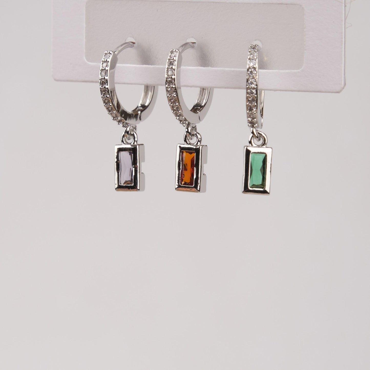 Silver Emerald Hoop Earrings Set Of 6, Minimalist And Timeless Jewelry For Women, Hypoallergenic Brass Elegance