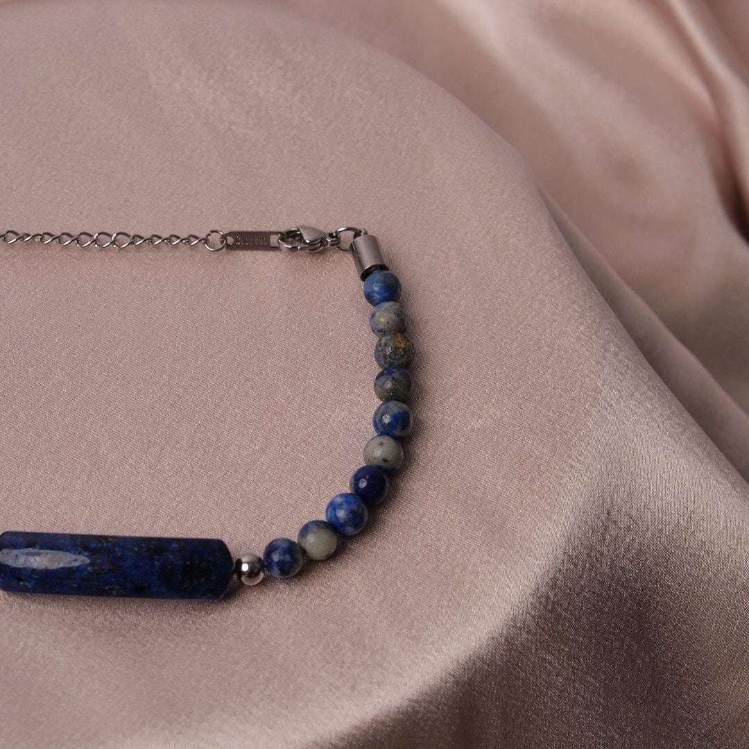 Lapis Gemstone Classic Bracelet for Men in Adjustable Silver Cord, Classy Jewelery, Gifts for Dad or Boyfriend, Lapis Bracelet for Men