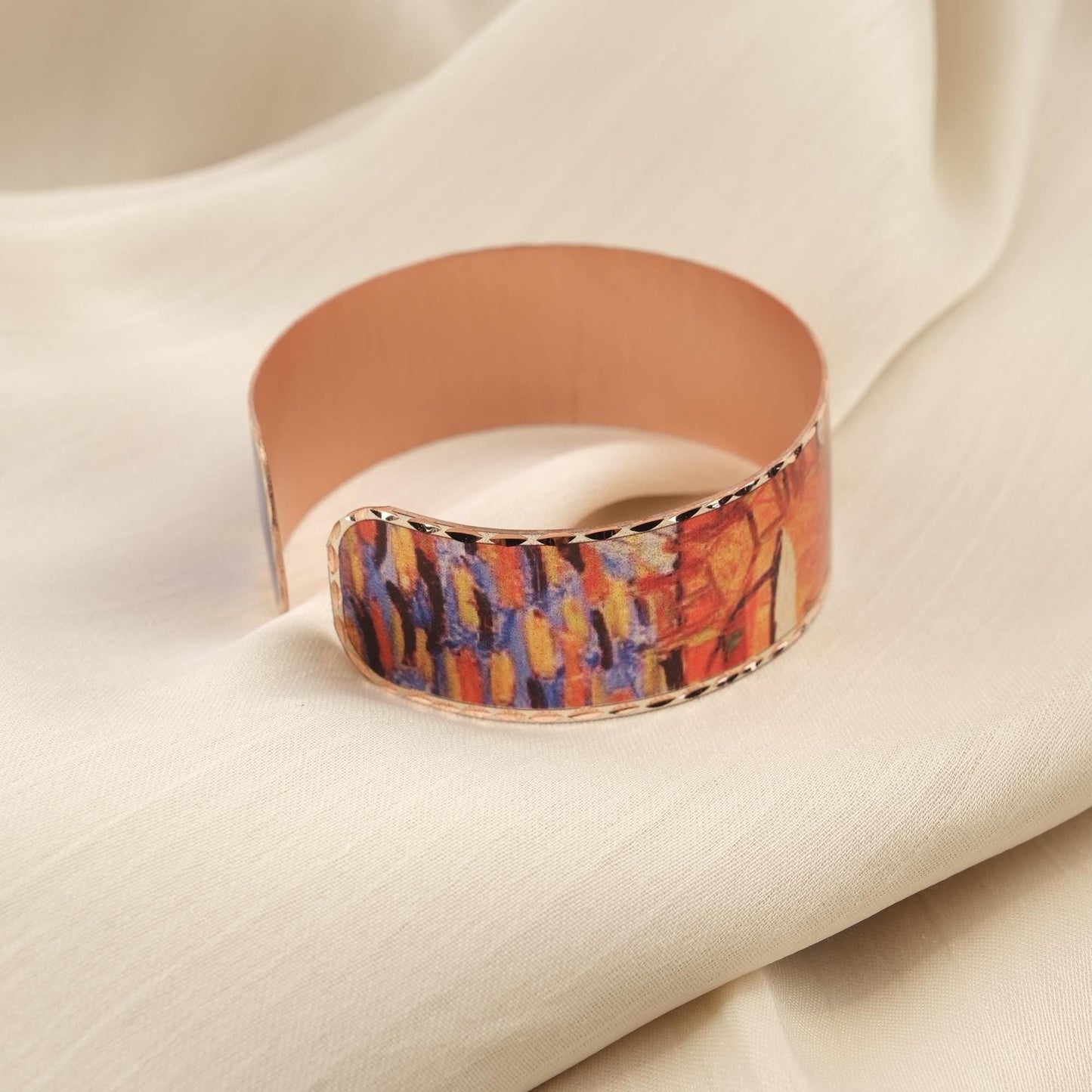 Vincent Van Gogh "Café Terrace at Night" Bracelet in Pure Copper, Handmade, Artistic Adjustable Cuff | Antique Looking Vintage Style Jewelry