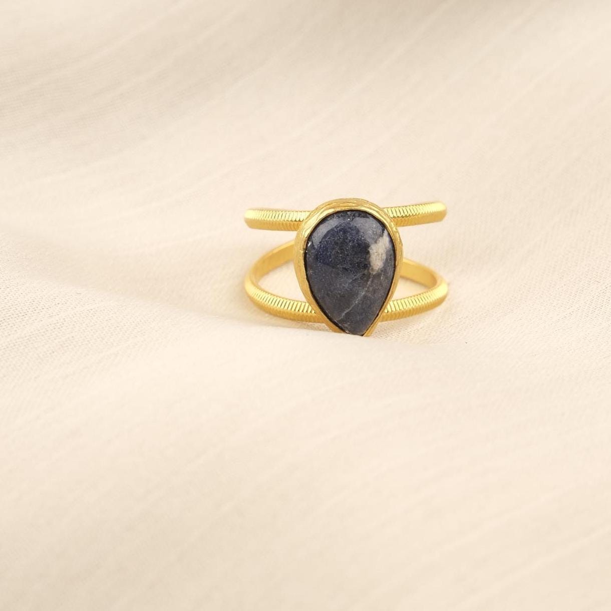 Stone of Wisdom & Logic | Handmade Sodalite Ring, Antique Looking And Vintage Style Adjustable Ring, Gemstone Artistic Diamond Ring Gift