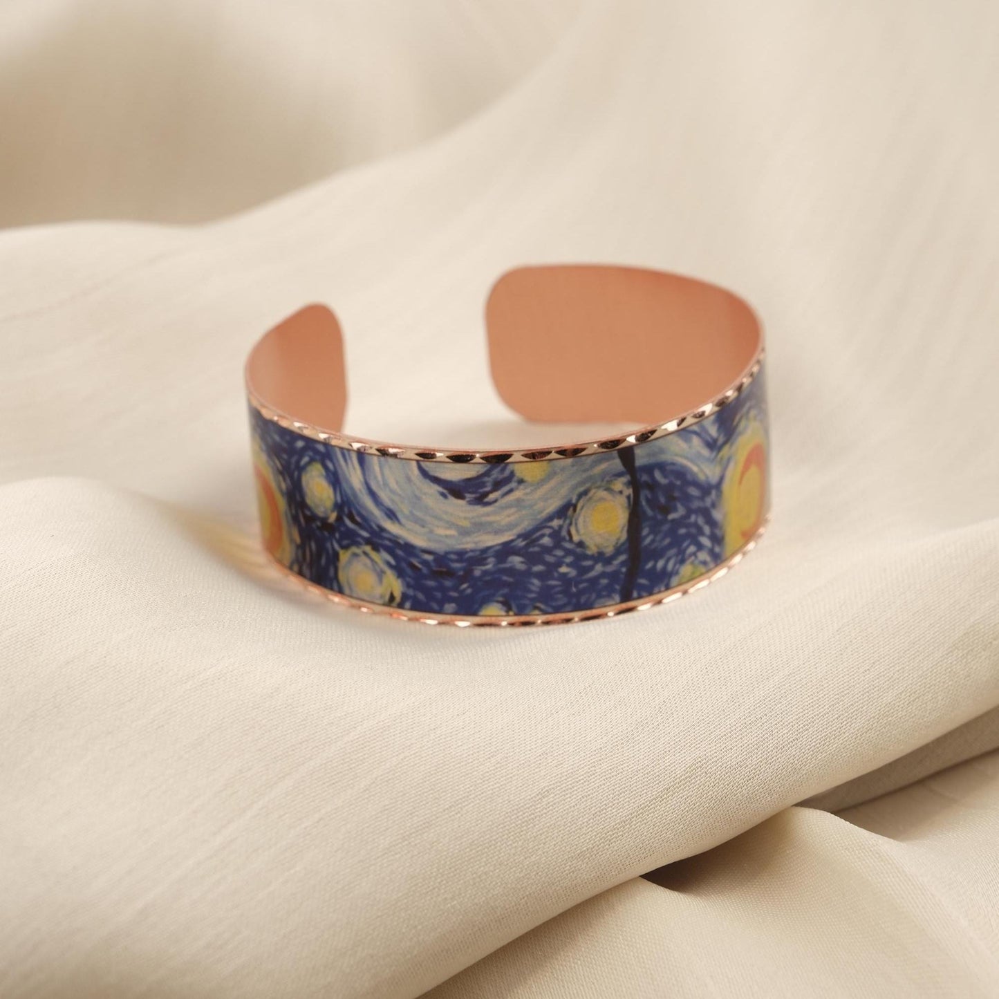 Vincent Van Gogh "The Starry Night" Bracelet in Pure Copper, Handmade & Artistic Adjustable Cuff | Antique Looking, Vintage Style Gift