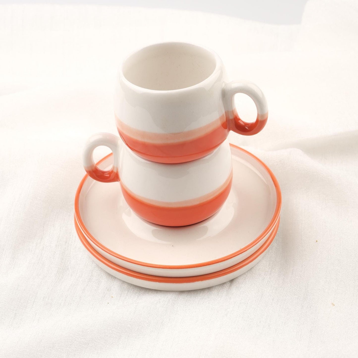 Buy1 Get1 Espresso Cup With Plate Set | 4 Pcs Orange & Unique Ceramic Espresso Coffee Gift Set | 6x6x5cm , Authentic Gift for Coffee Lovers
