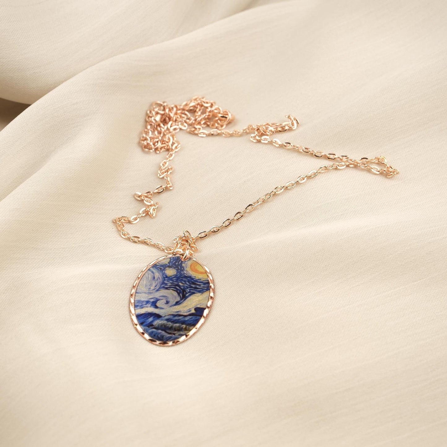 Vincent van Gogh "The Starry Night" Necklace in Pure Copper, Artistic Pendant &| Handmade Antique Looking Vintage Style Gift, Art Lovers