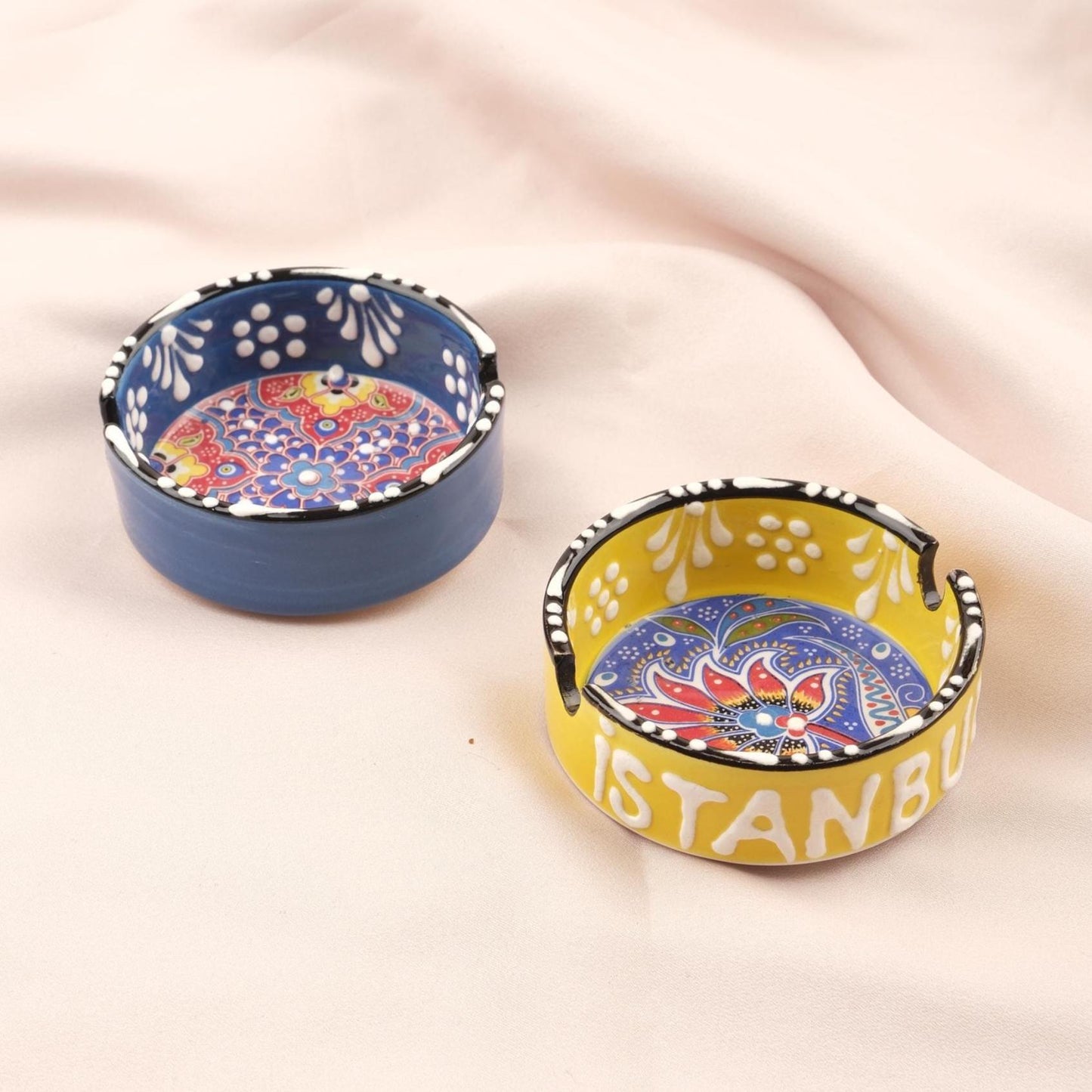 Buy1 Get1 | Handmade, Antique Looking Vintage Style Ashtray in Light Green & Blue with Istanbul Writing