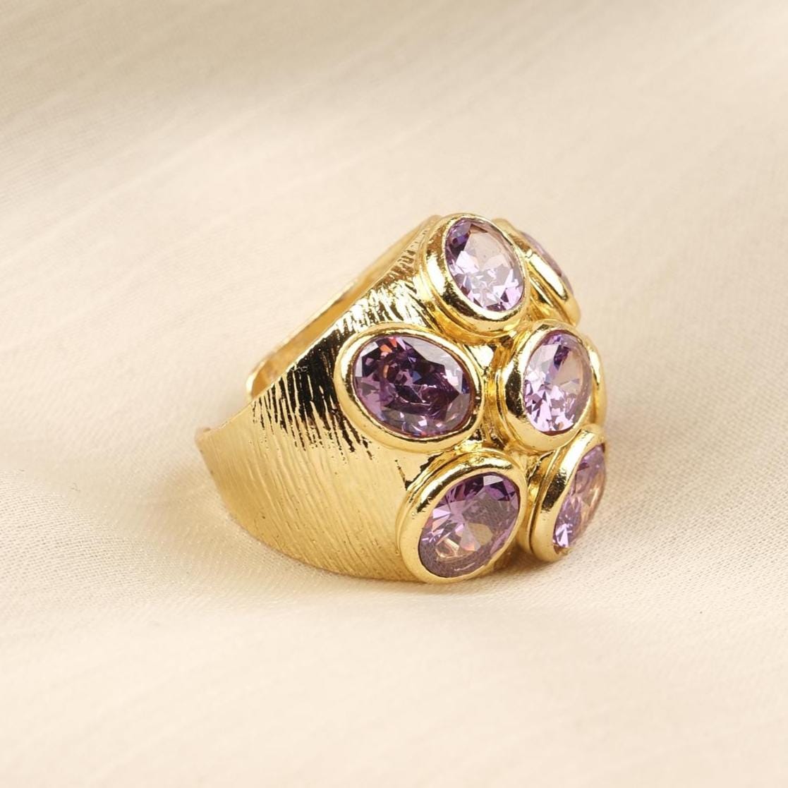 Handmade Ottoman Style Ring With Blue Gemstone Cluster, Antique Looking And Vintage Style Gold Plated Ring With Regal And Artistic Details