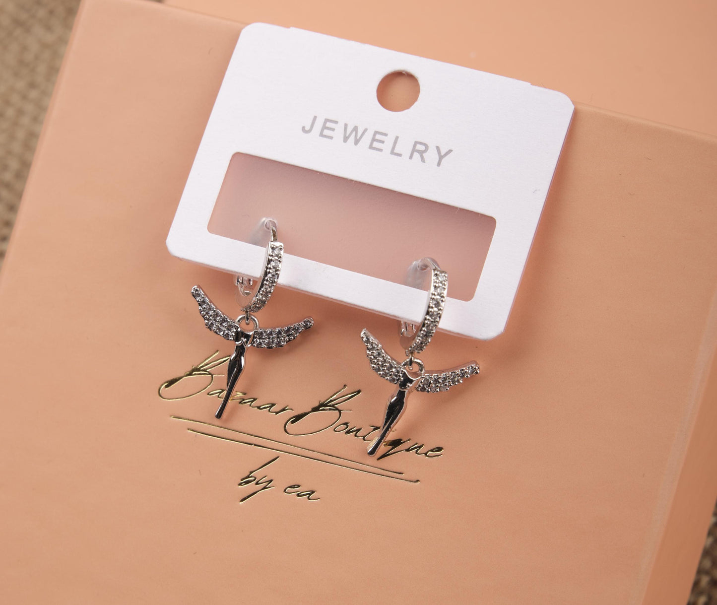 Silver Fairy Angel Hoop Earrings, Minimal And Spiritual Design For Dreamers, Ethereal Everyday Jewelry Made In Brass