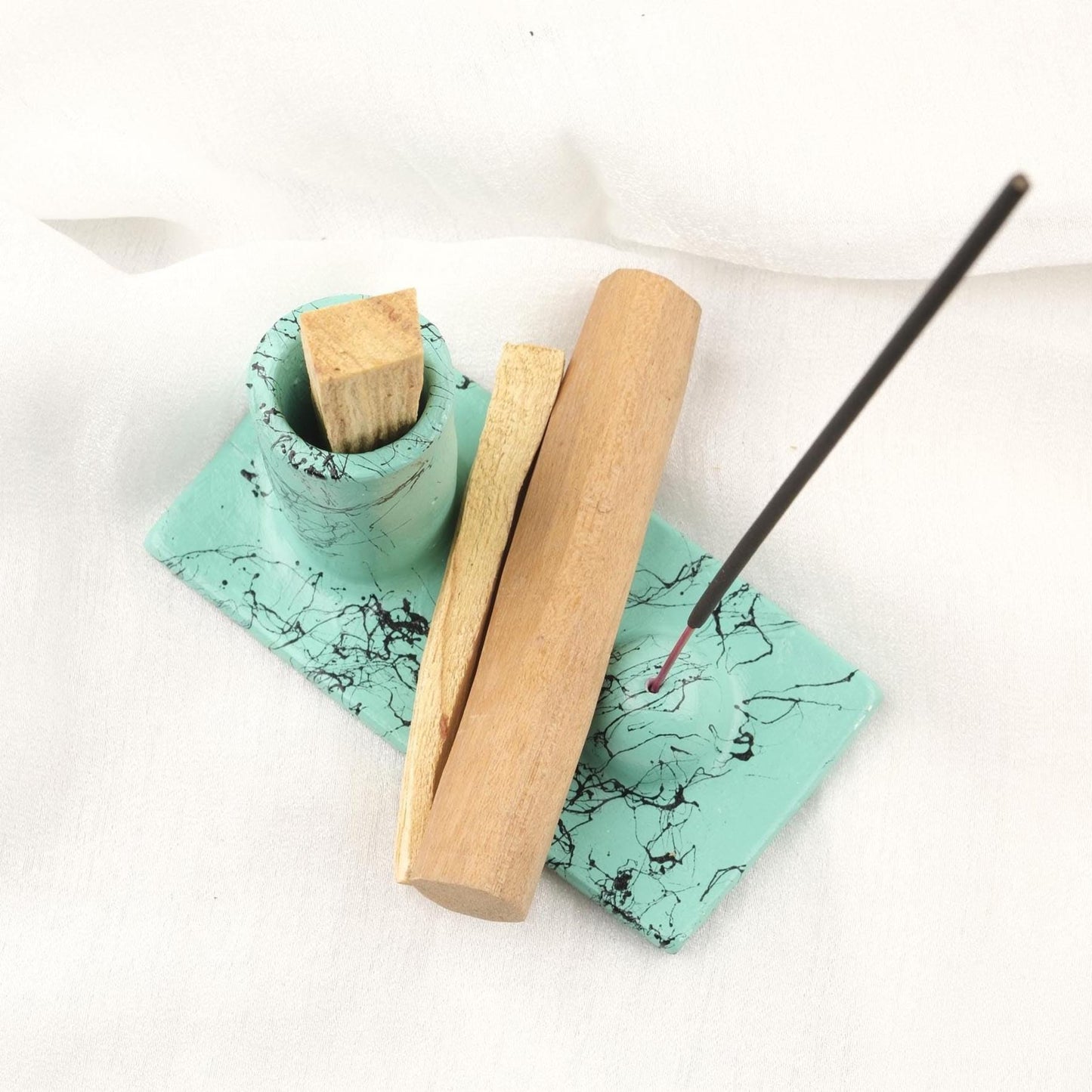 Gray And Black Epoxy Marble Design Palo Santo Holder | Ash Catcher Plate For Cleansing Or Smudge | 13x7x8cm