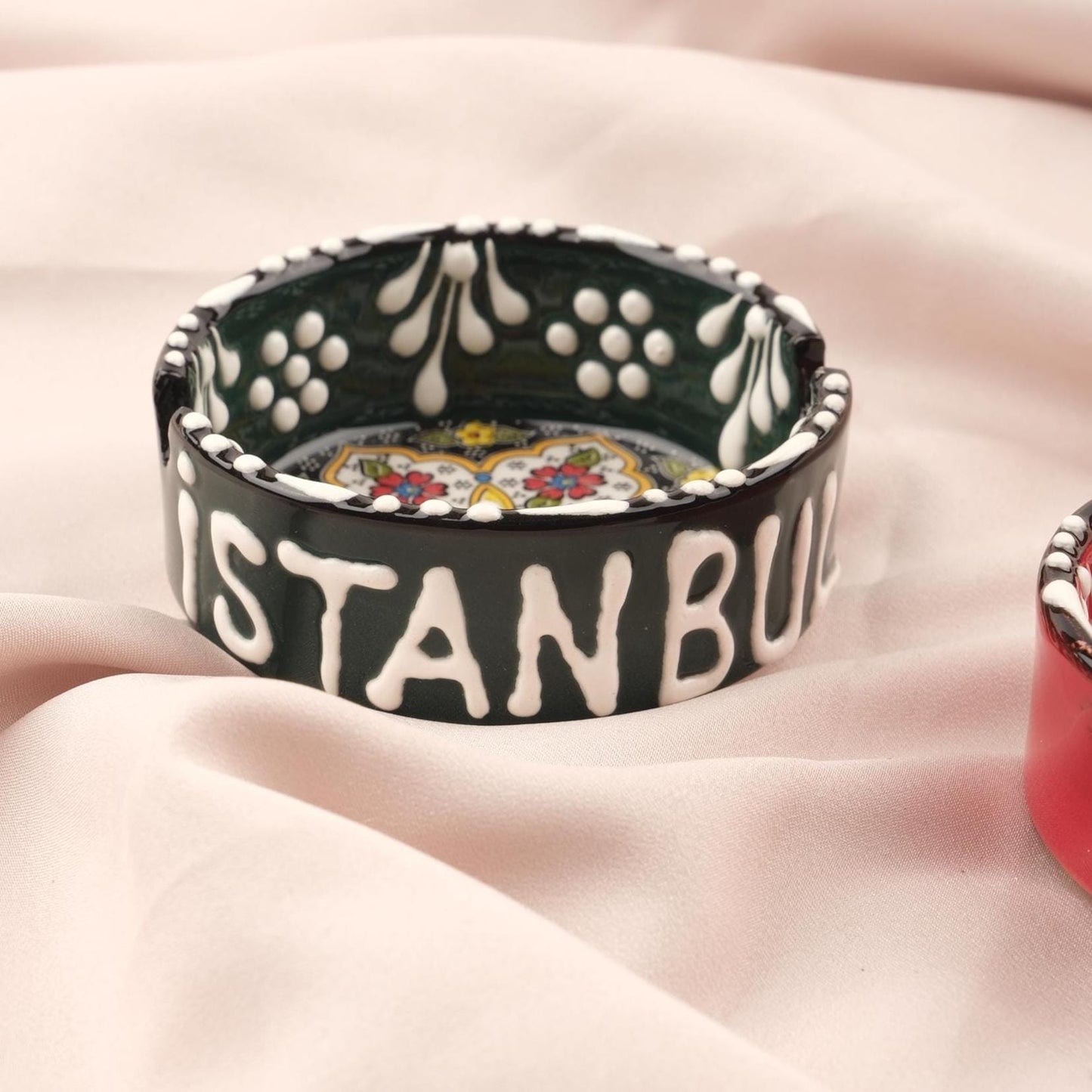 Buy1 Get1 | Handmade, Antique Looking Vintage Style Ashtray in Black & Dark Red