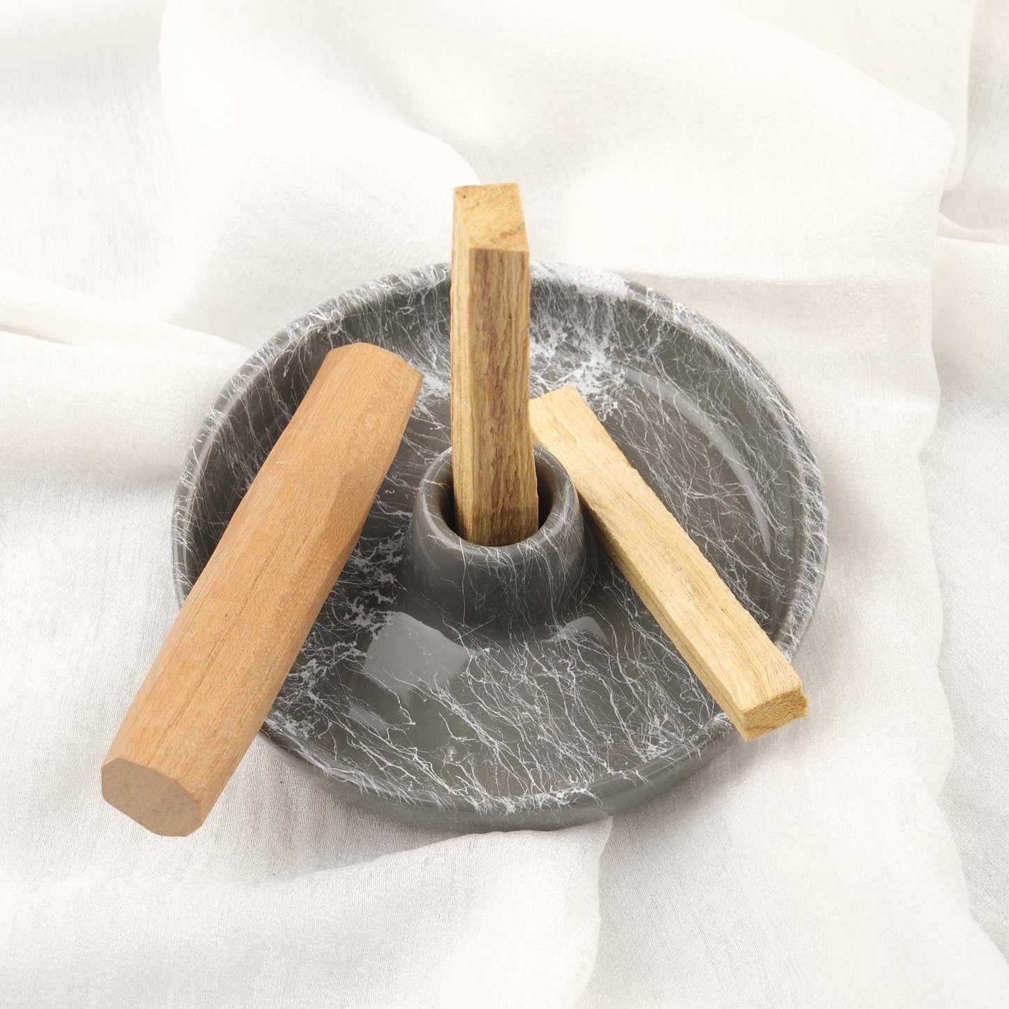 Sky Gray And White Oval Palo Santo And Smudge Holder | Handmade Ceramic Energy Cleansing Dish | 13x13x9cm Sandal Stick Holder Authentic Gift