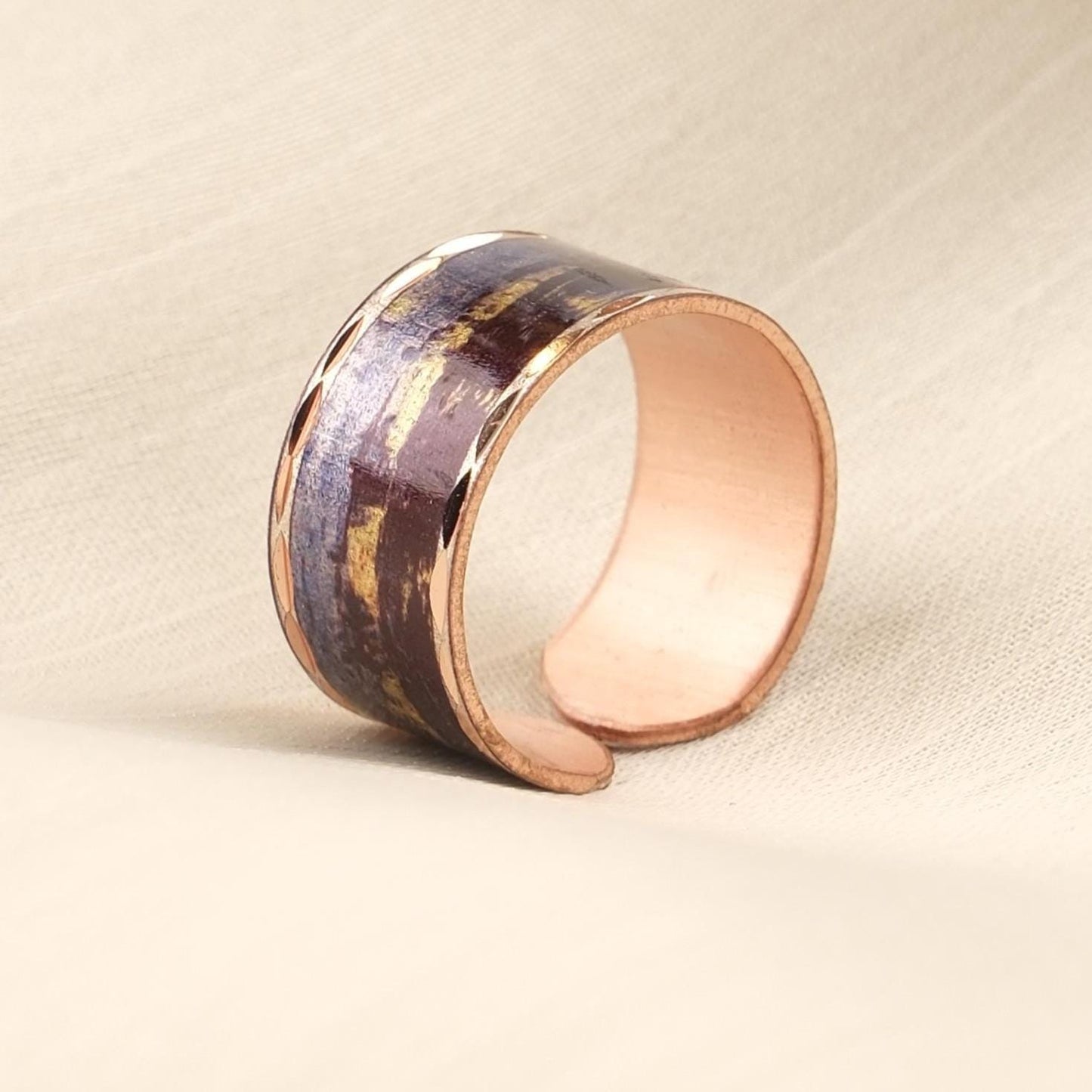 Vincent van Gogh “Starry Night Over the Rhône” Ring in Pure Copper, Adjustable Artistic Design | Handmade Antique Looking Vintage Style Gift
