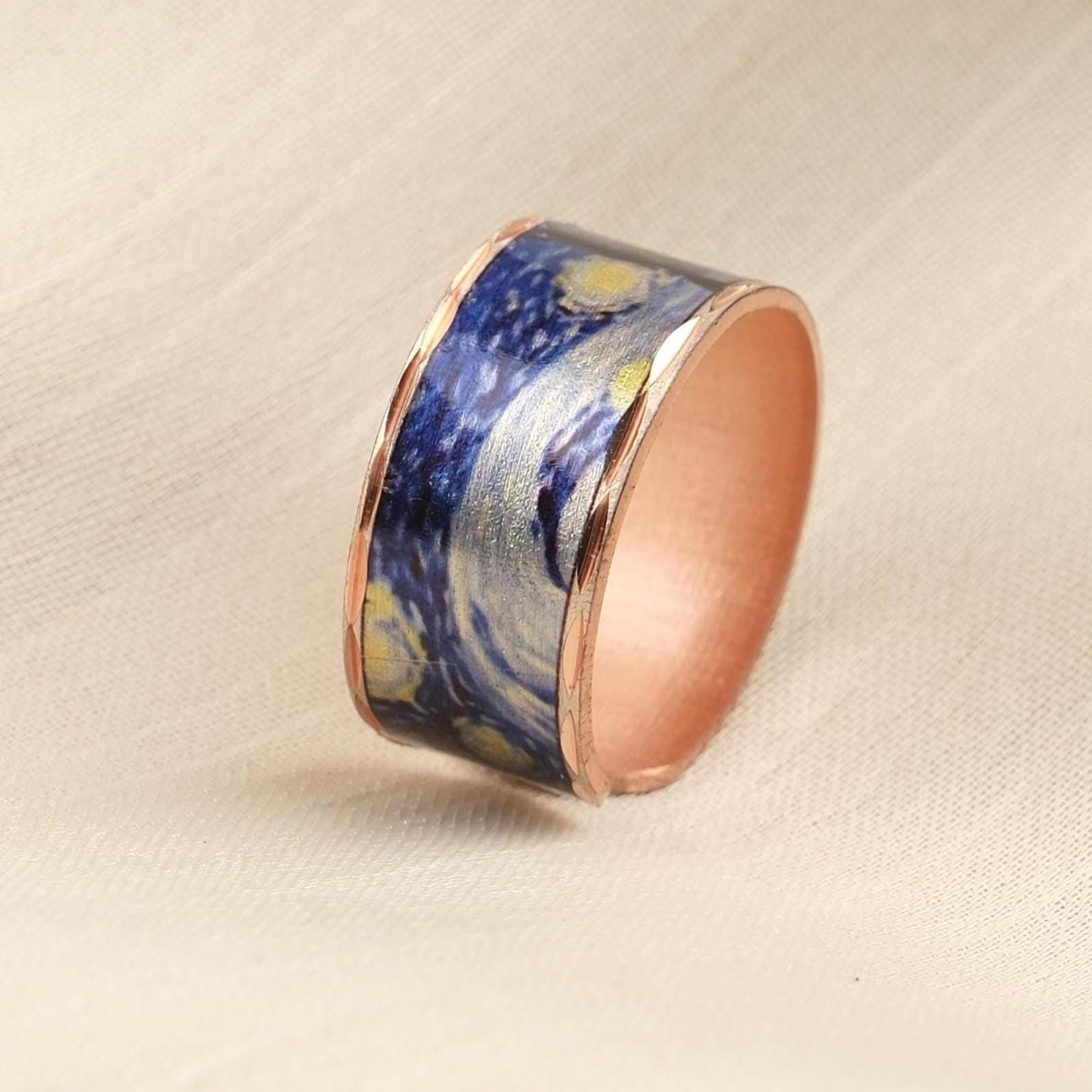 Vincent van Gogh “The Starry Night” Ring in Pure Copper, Adjustable Artistic Design | Handmade Antique Looking Vintage Style Statement Gift