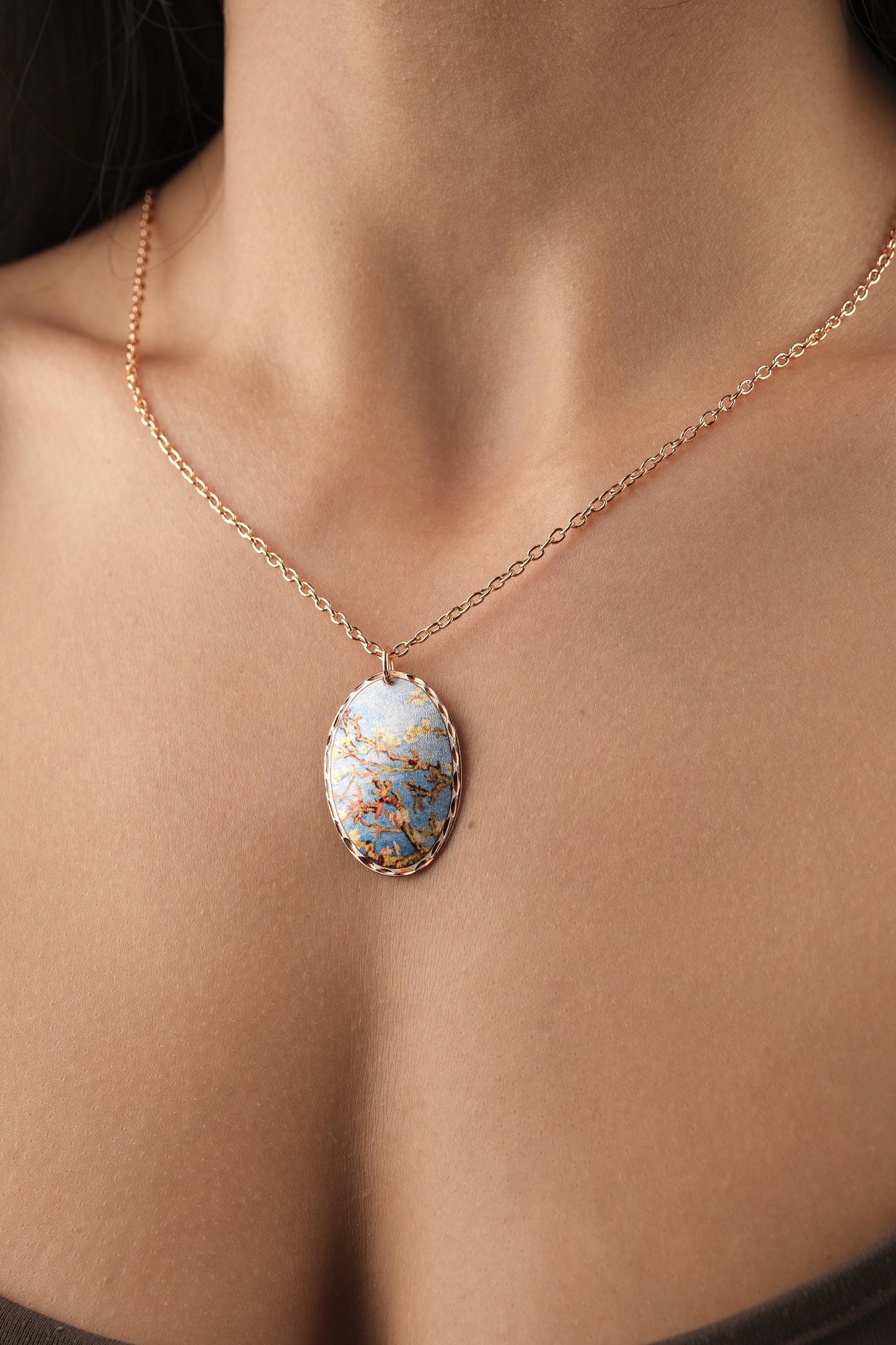 Vincent van Gogh "Almond Blossoms" Necklace in Pure Copper, Artistic Pendant & Adjustable Chain, Handmade Antique Looking Vintage Style Gift