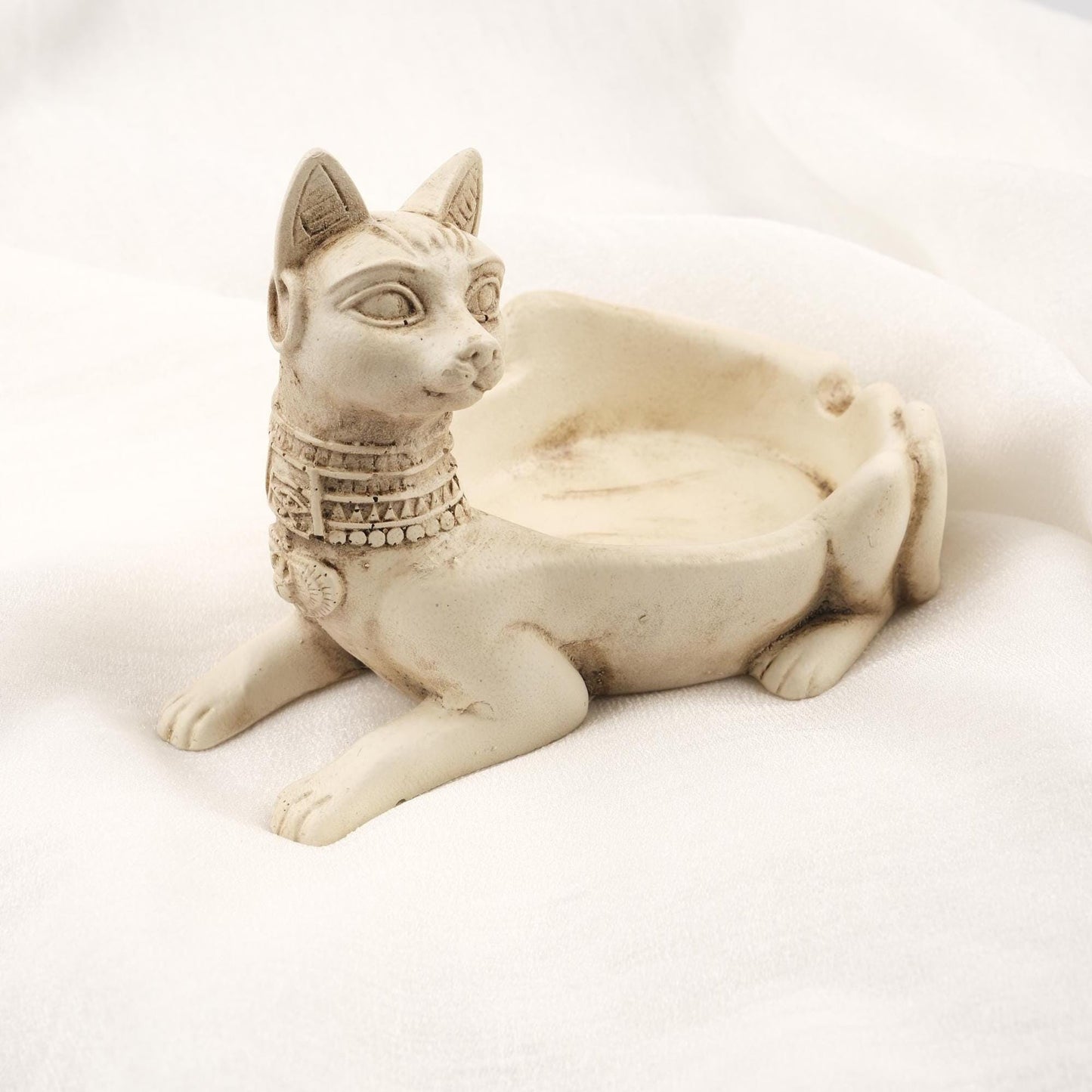 Gray & Light Green Sphinx Cat Ashtray, Ancient Egyptian Style Unique Vintage Ashtray Lid Gift – 14x10cm Handmade HEAVY ITEM 1LBS