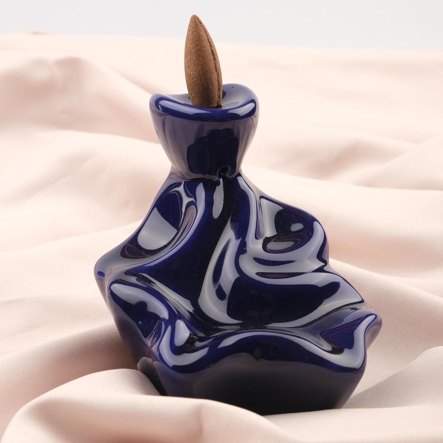 Abstract Backflow Incense Burner | 14 cm / 5.5 in | Modern Resin Smoke Fountain, Minimalist Spiritual Decor, Meditation Gift, Navy Blue